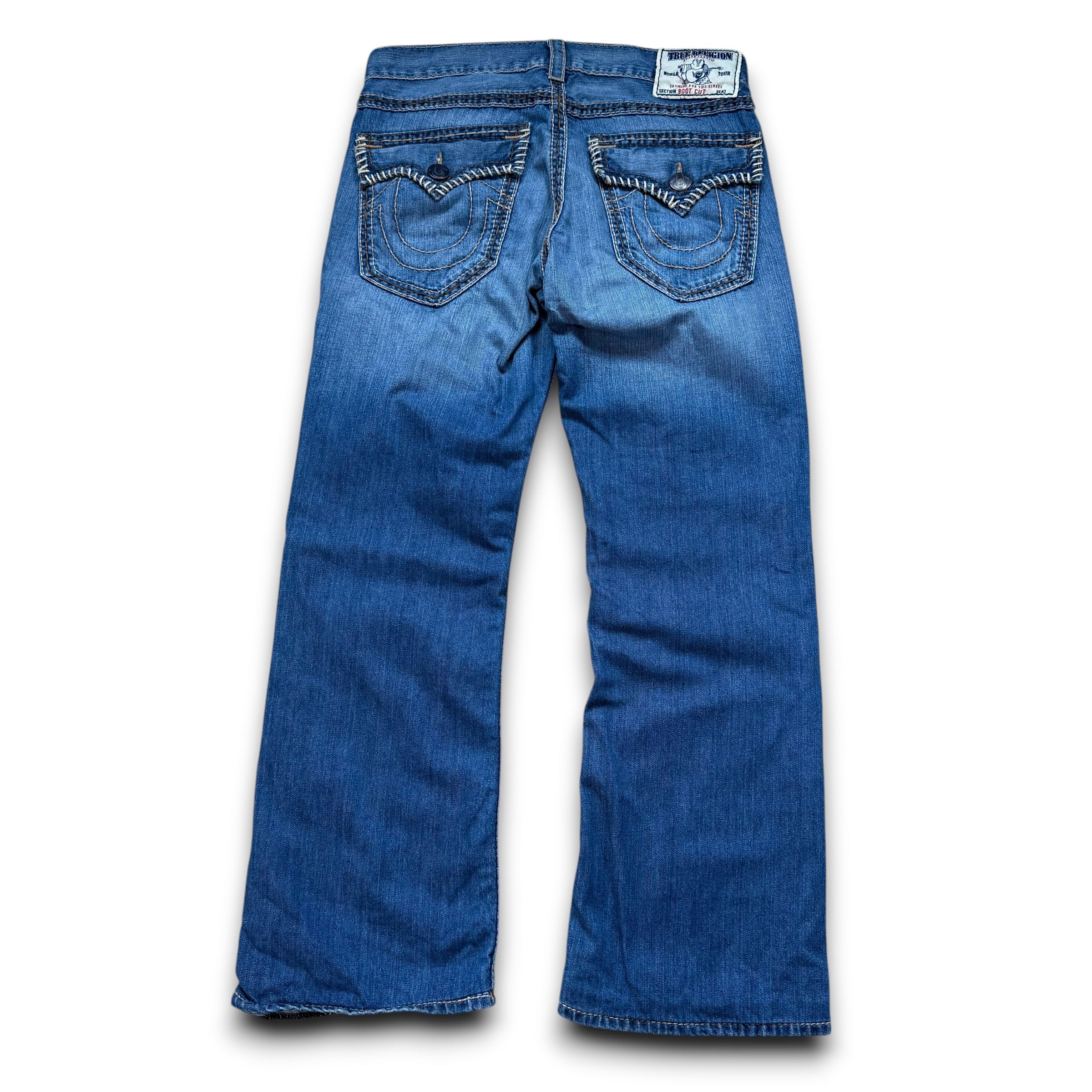True religion 2000's big contrast stitch denim bootcut jeans (M)