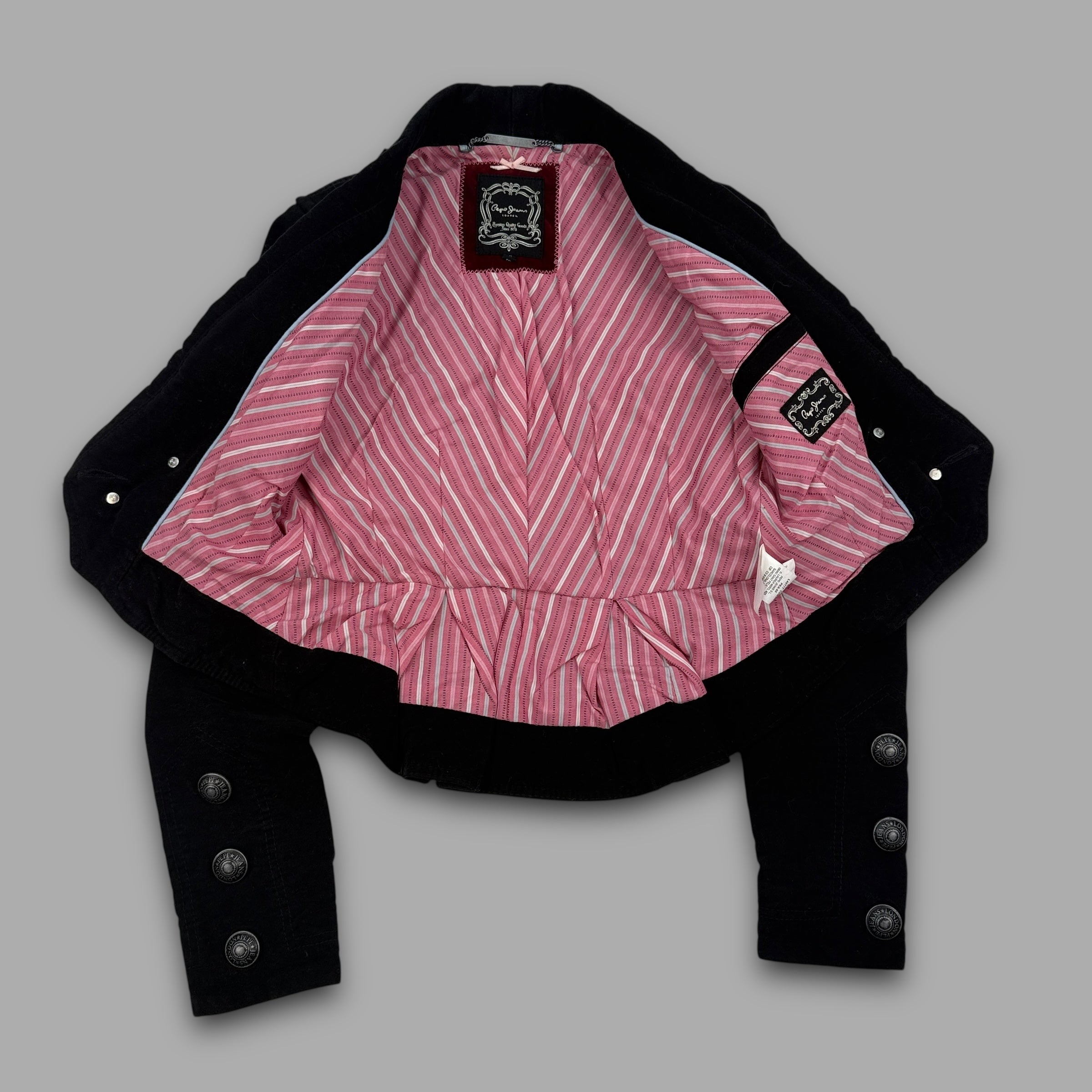 Pepe Jeans 2000's multi-pocketed velvety military jacket with metalic embroidery (XS) wms