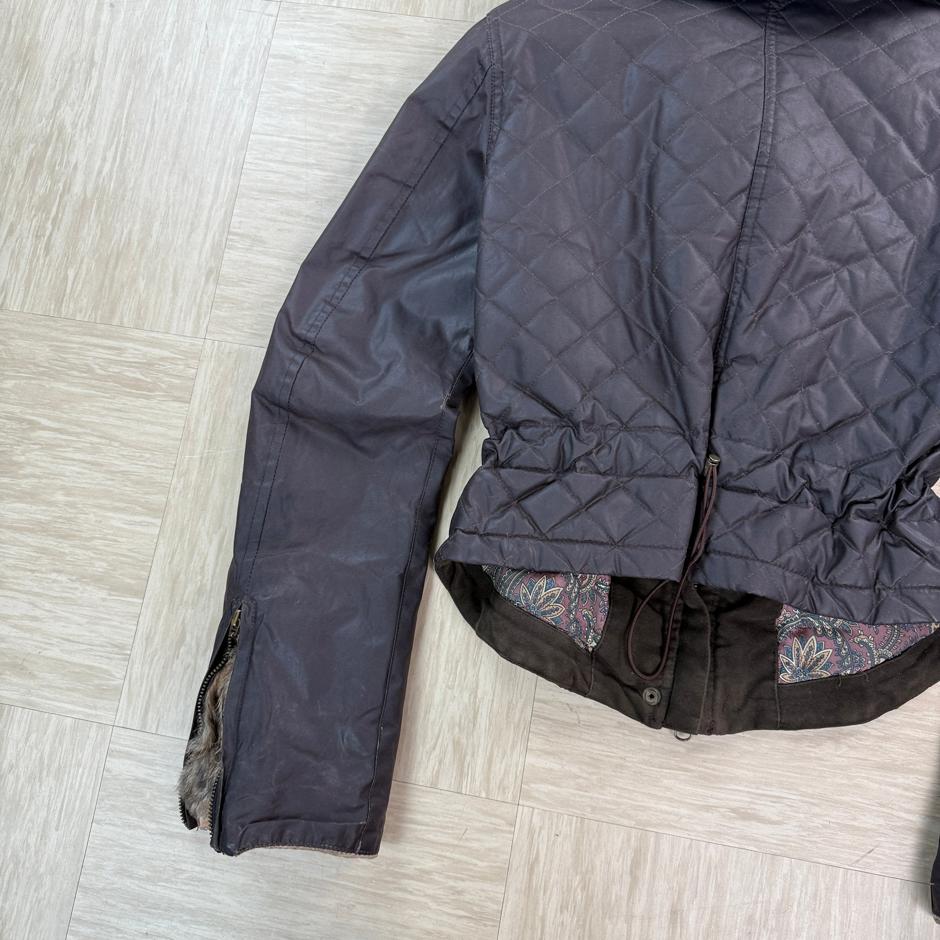 Belstaff 2000's fur collar leather wax jacket (M) wms