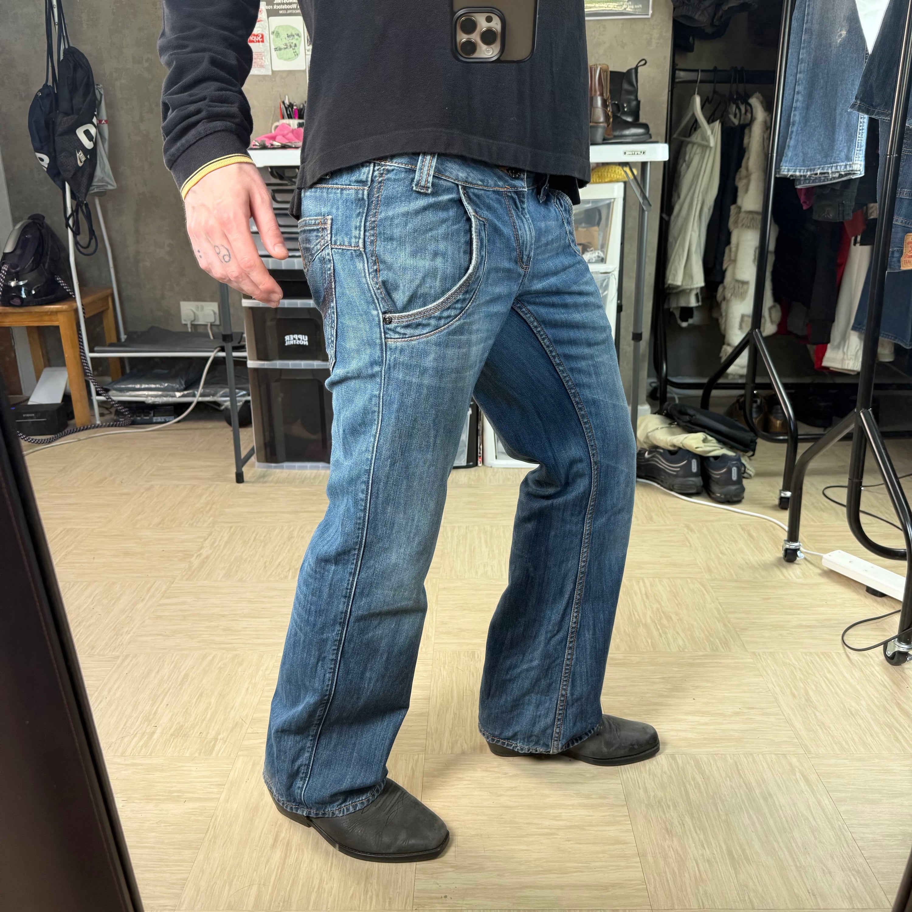 Firetrap black seal 2000's contrast stitch denim bootcut jeans (S)