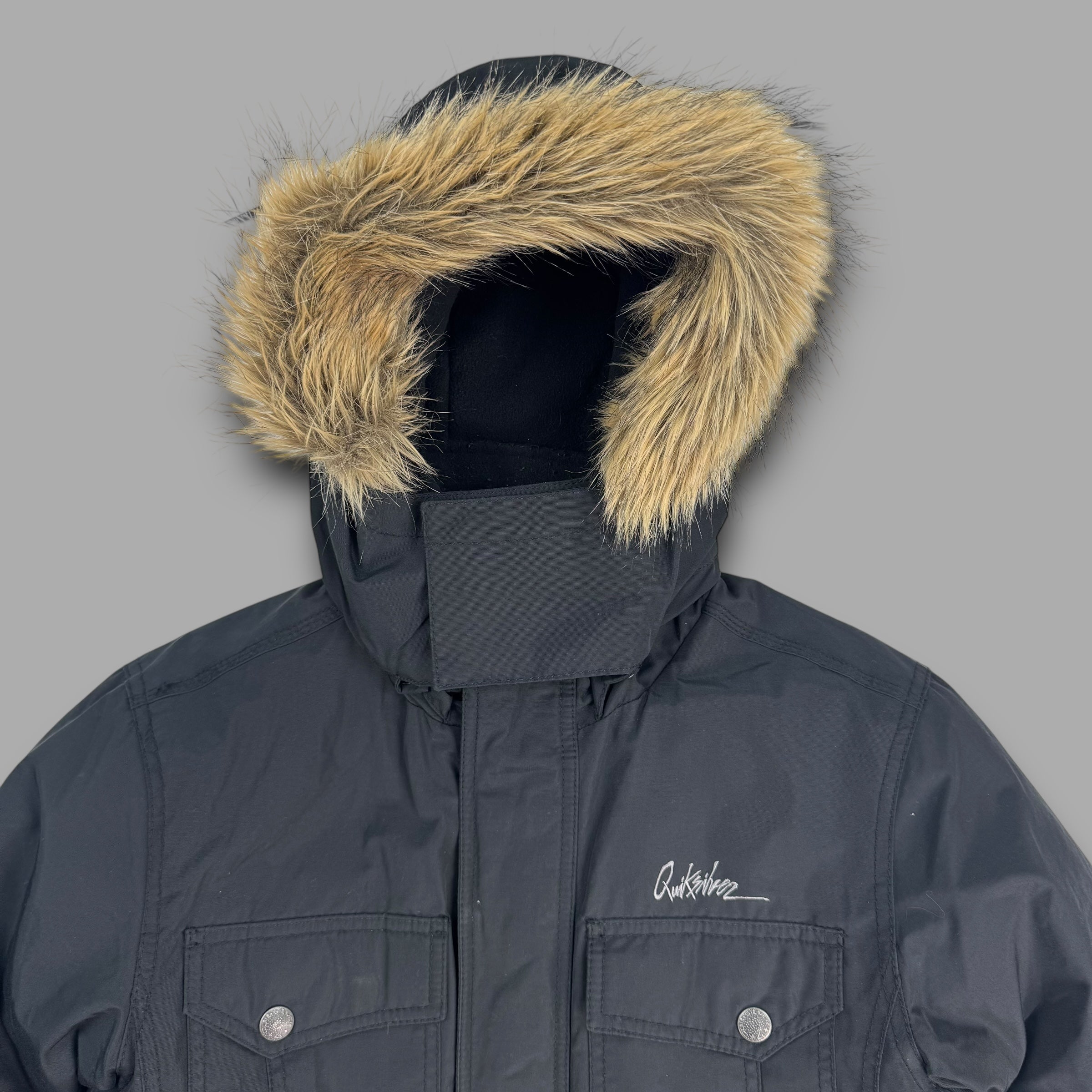 Quiksilver 2000's technical multi pocket fur hood shell jacket (L) wms