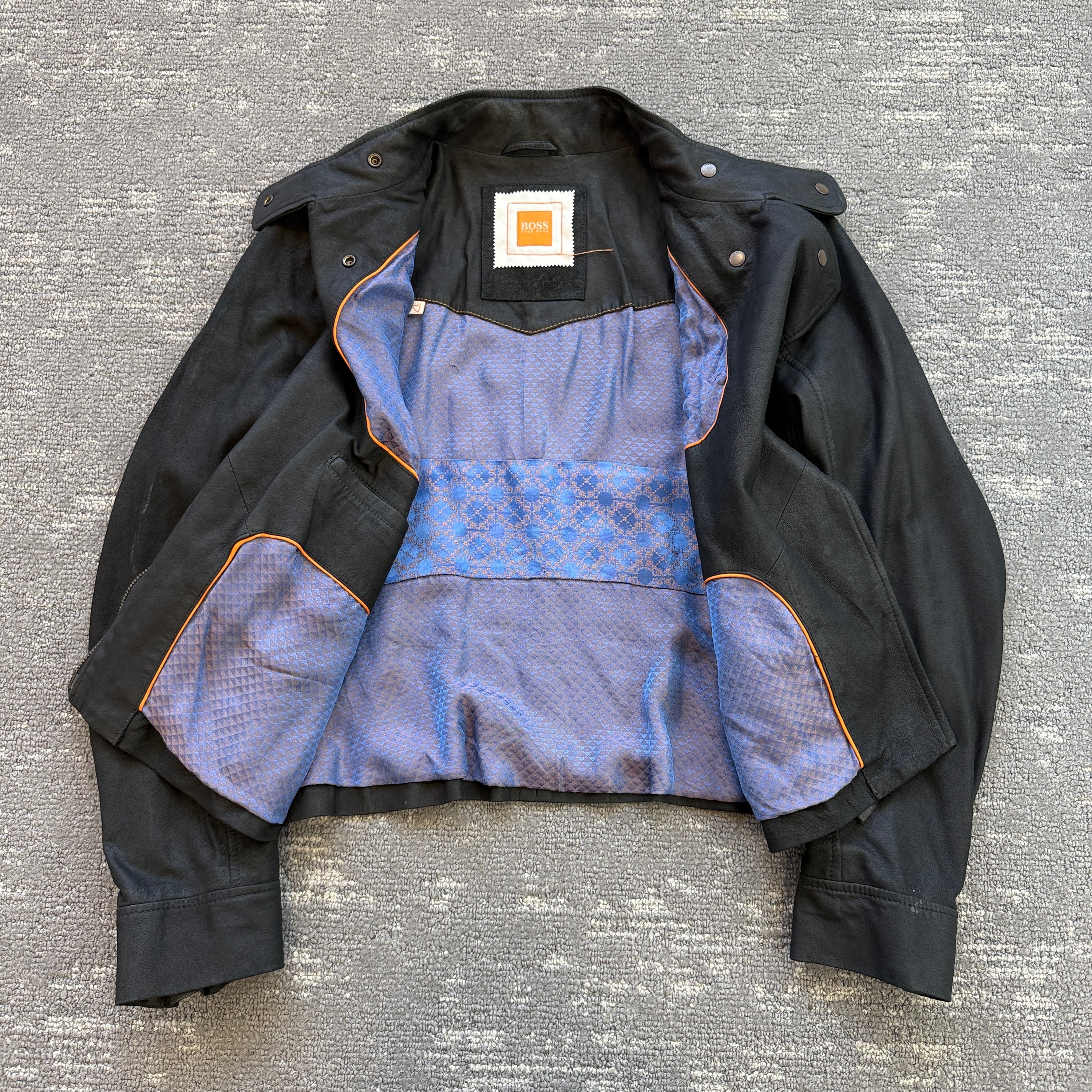 Hugo boss 2000's technical asymmetrical zip fitted goat leather biker jacket (S)