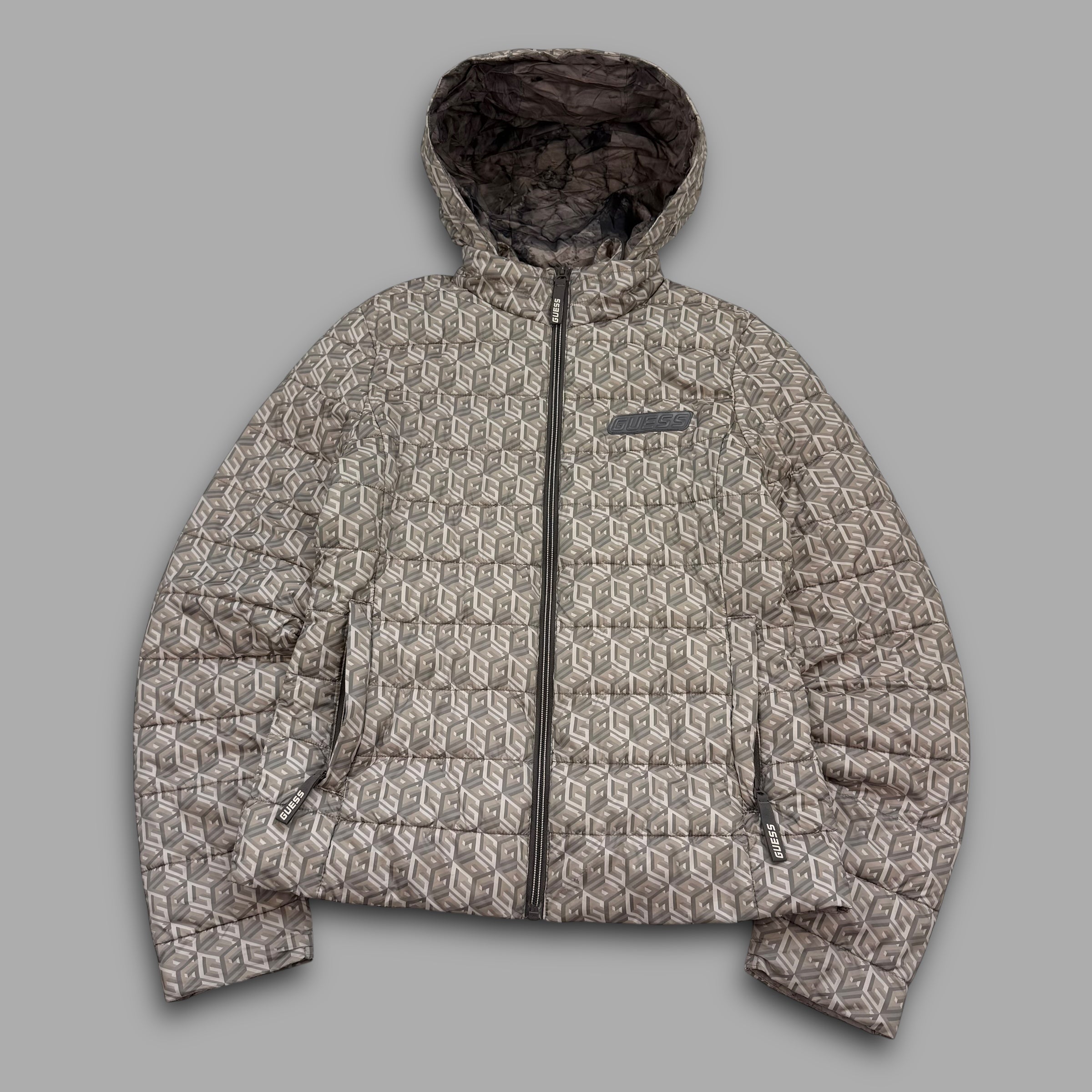 Guess 2000's monogram zip-up nylon puffer jacket (S)