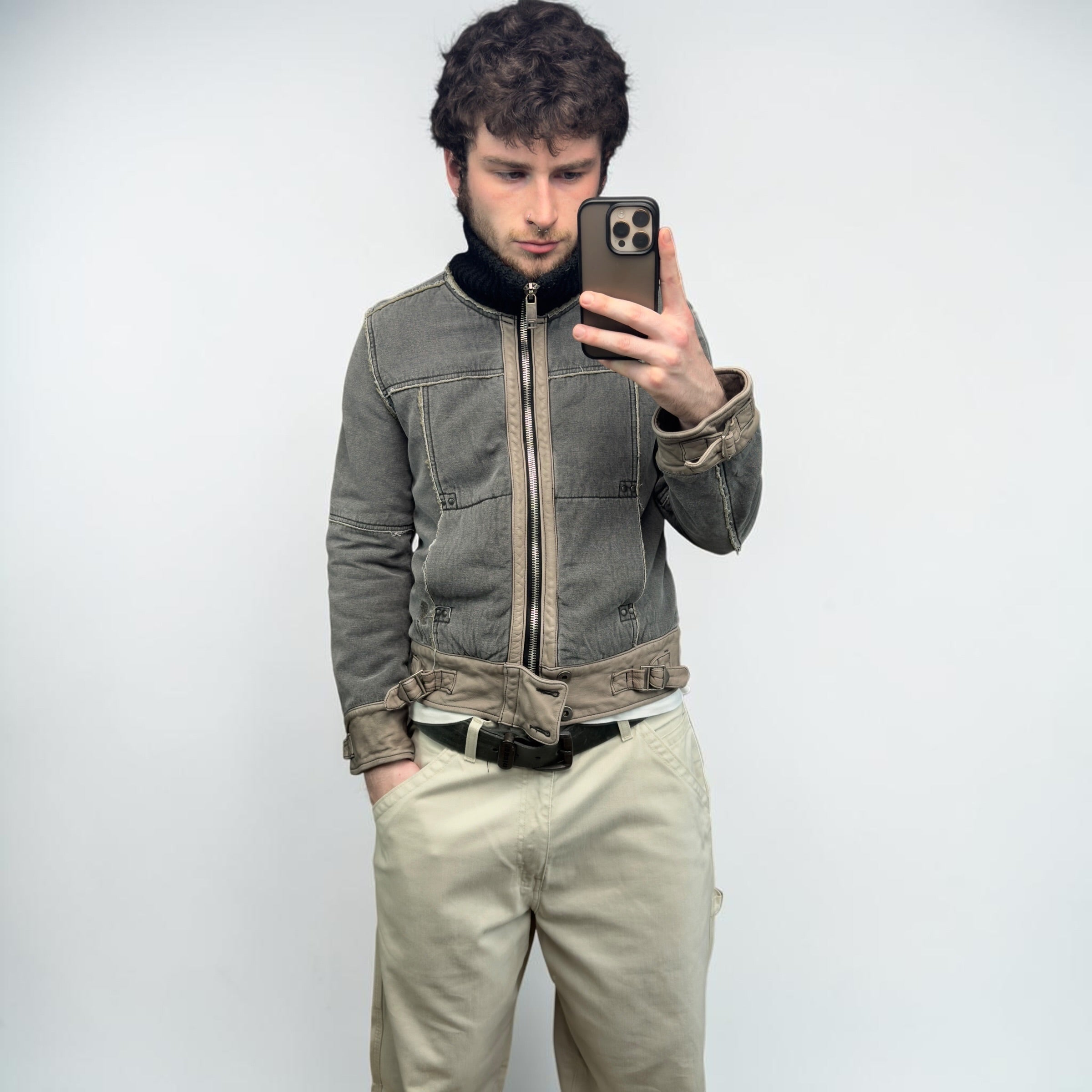 Diesel 2000's distressed panelled fitted high collar jacket (S)