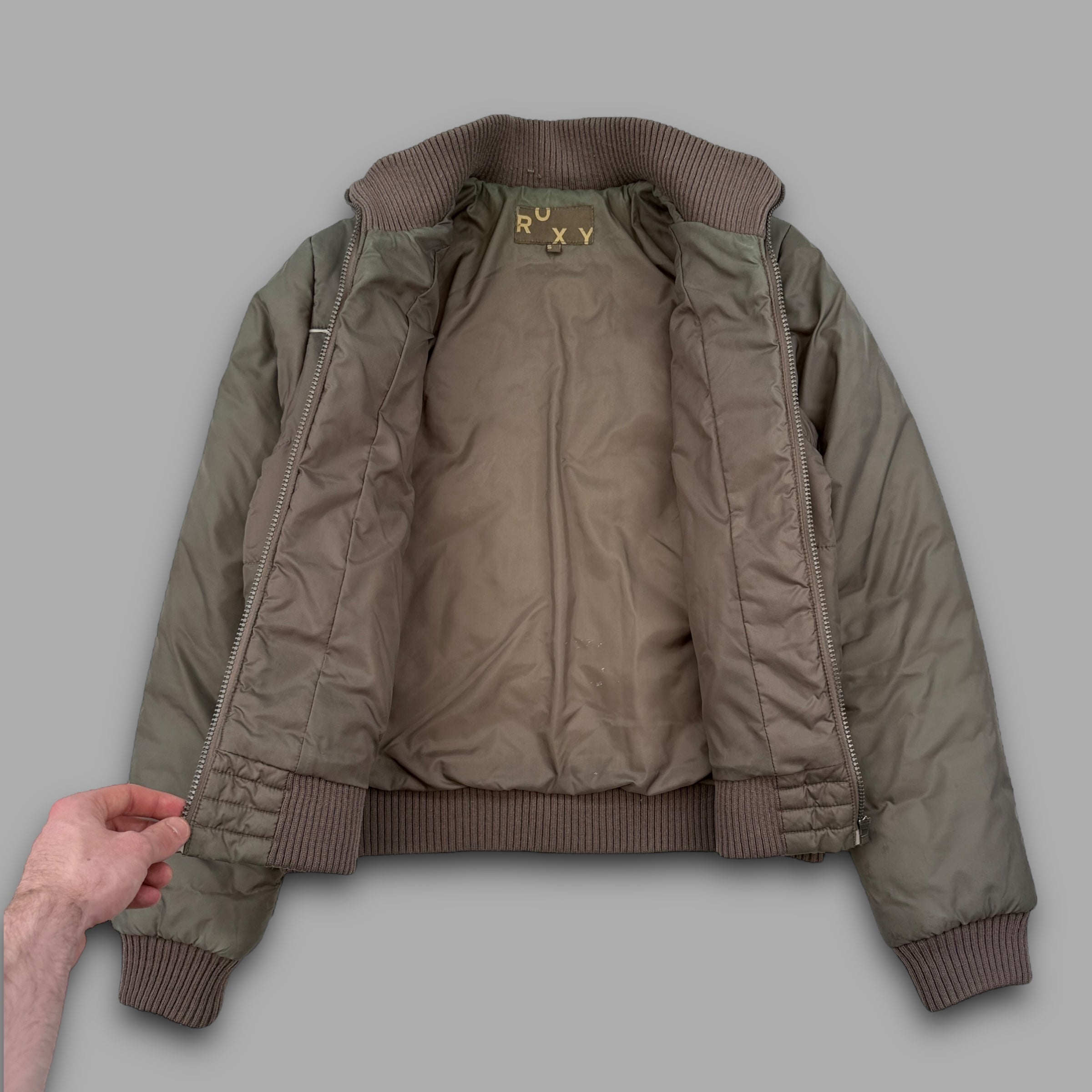 Quiksilver x Roxy 2000's graphic embroidered downfilled puffer jacket (S)