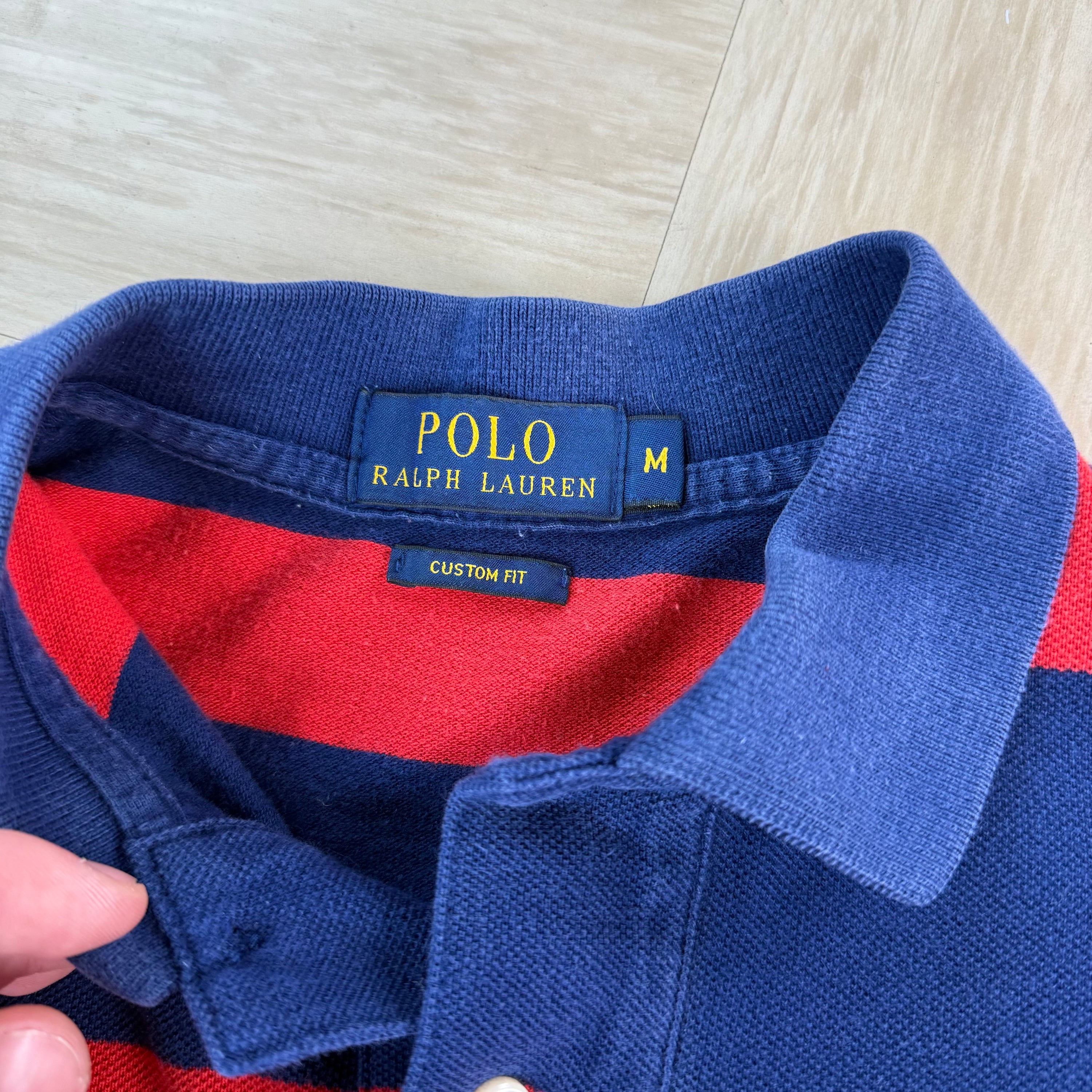 Ralph Lauren 2000's embroidered horizontal stripe button up polo shirt (M)