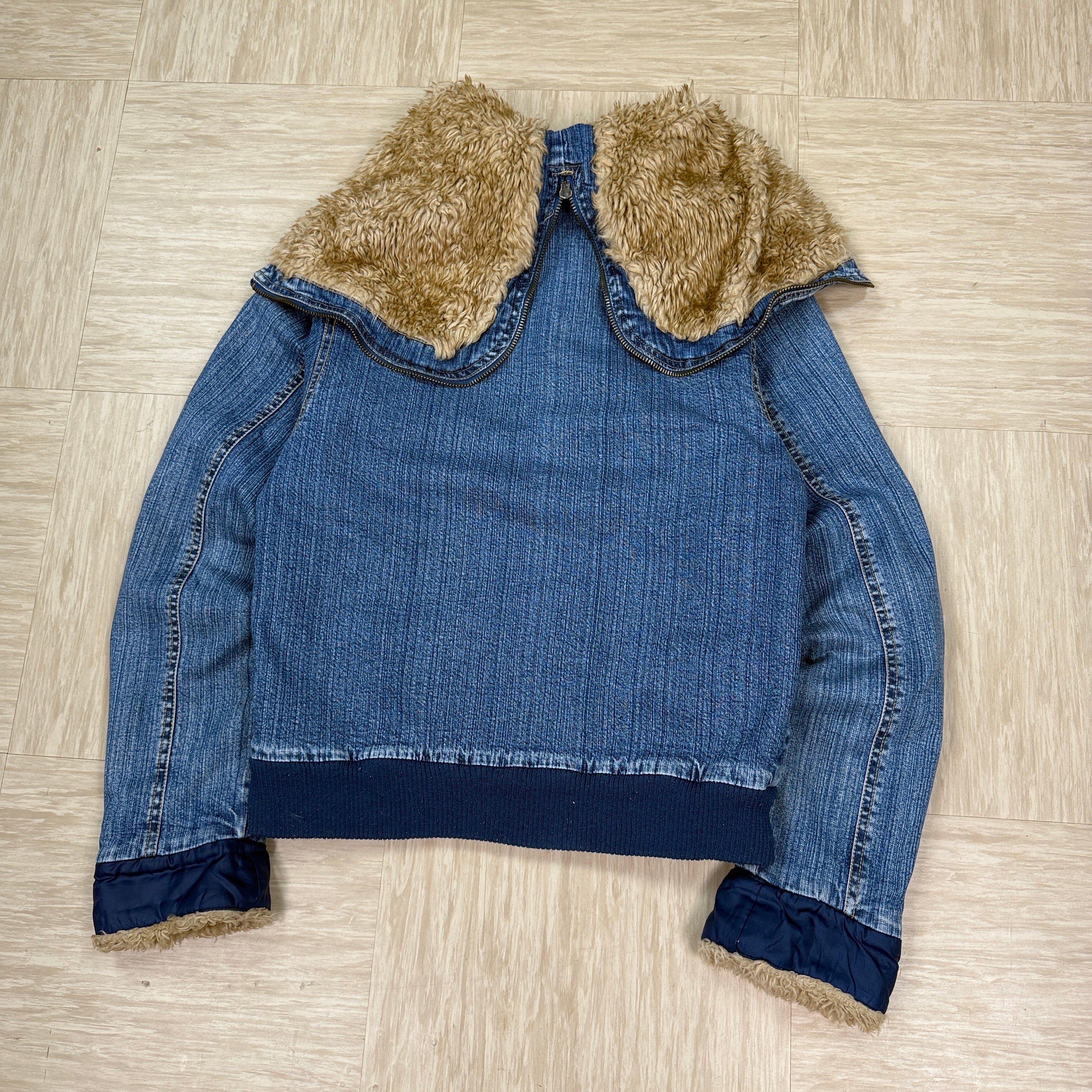 Lee 2000's split fur hood cropped denim jacket (XS)