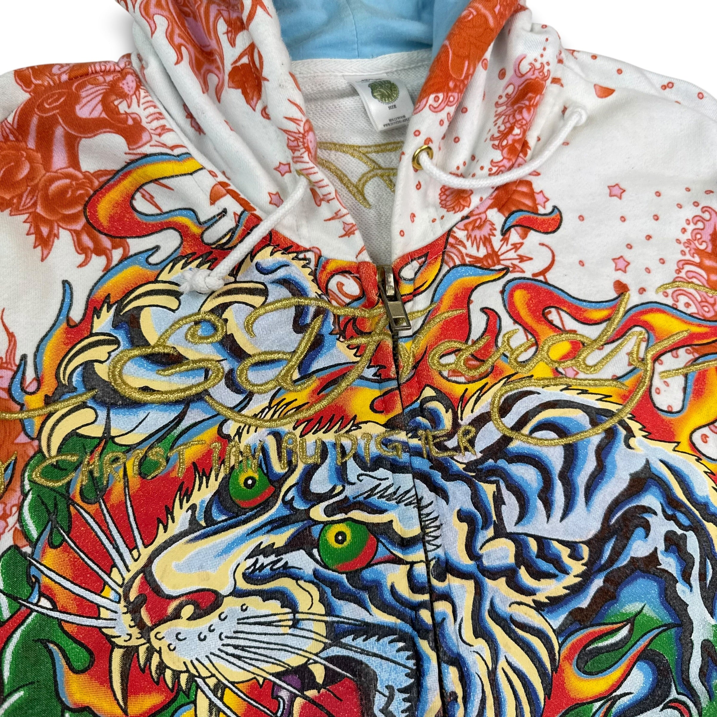 Ed hardy x Christian audigier 2000's graphic zip up hoodie (L)