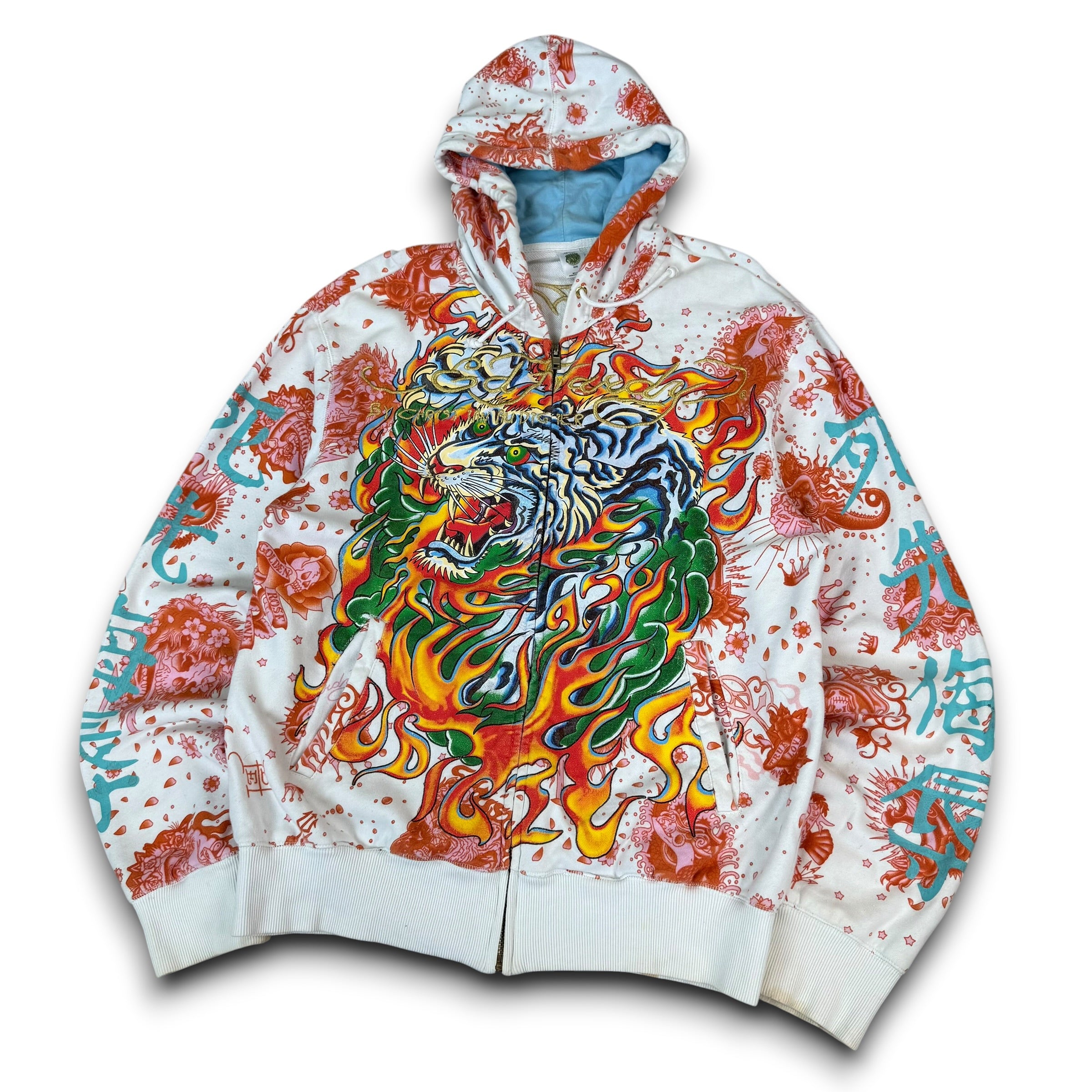 Ed hardy x Christian audigier 2000's graphic zip up hoodie (L)
