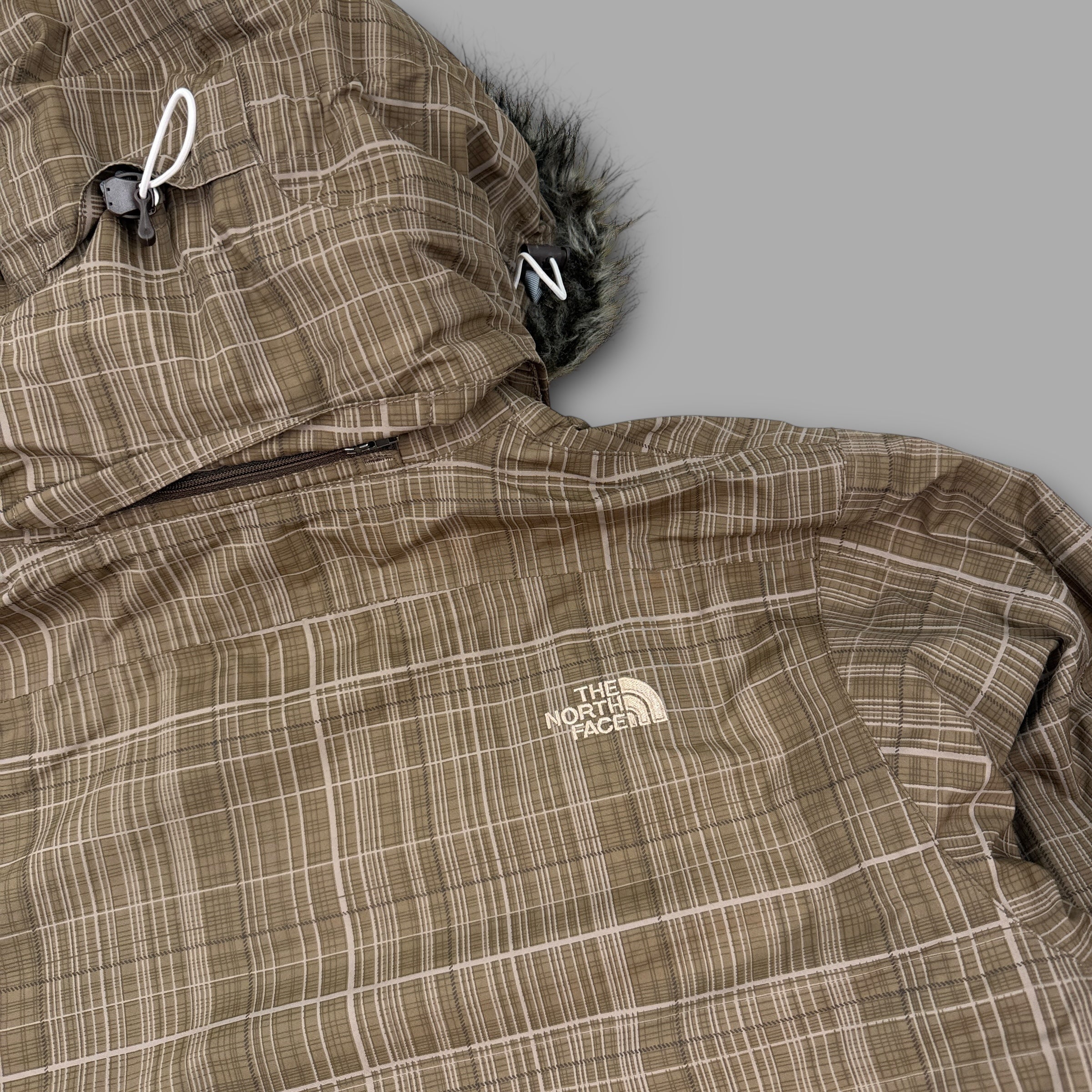 The north face 2007 technical plaid fur hood ski jacket (L) wms