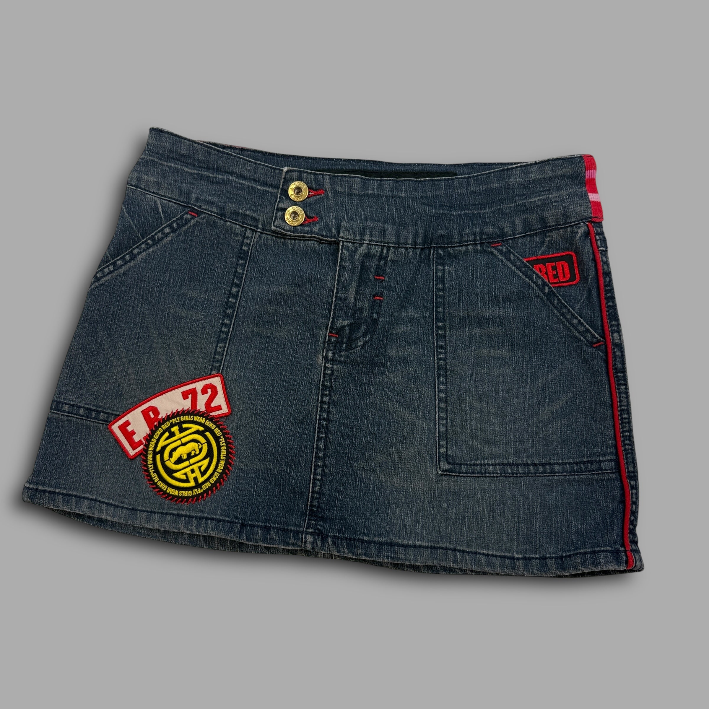 Ecko 2000's technical embroidered denim mini skirt (S)