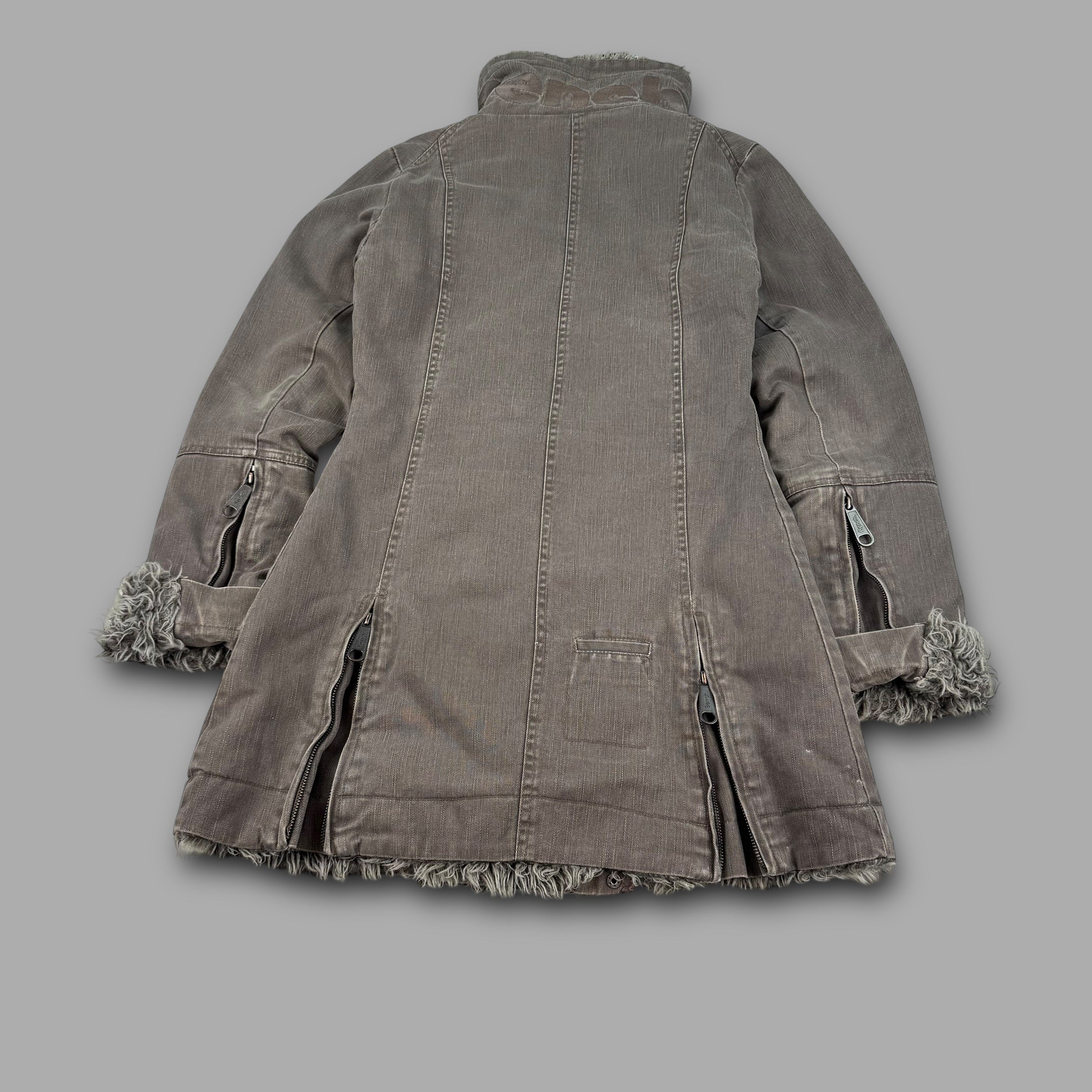 Bench 2000's funnel neck asymmetrical zip fleece lined long jacket (S)