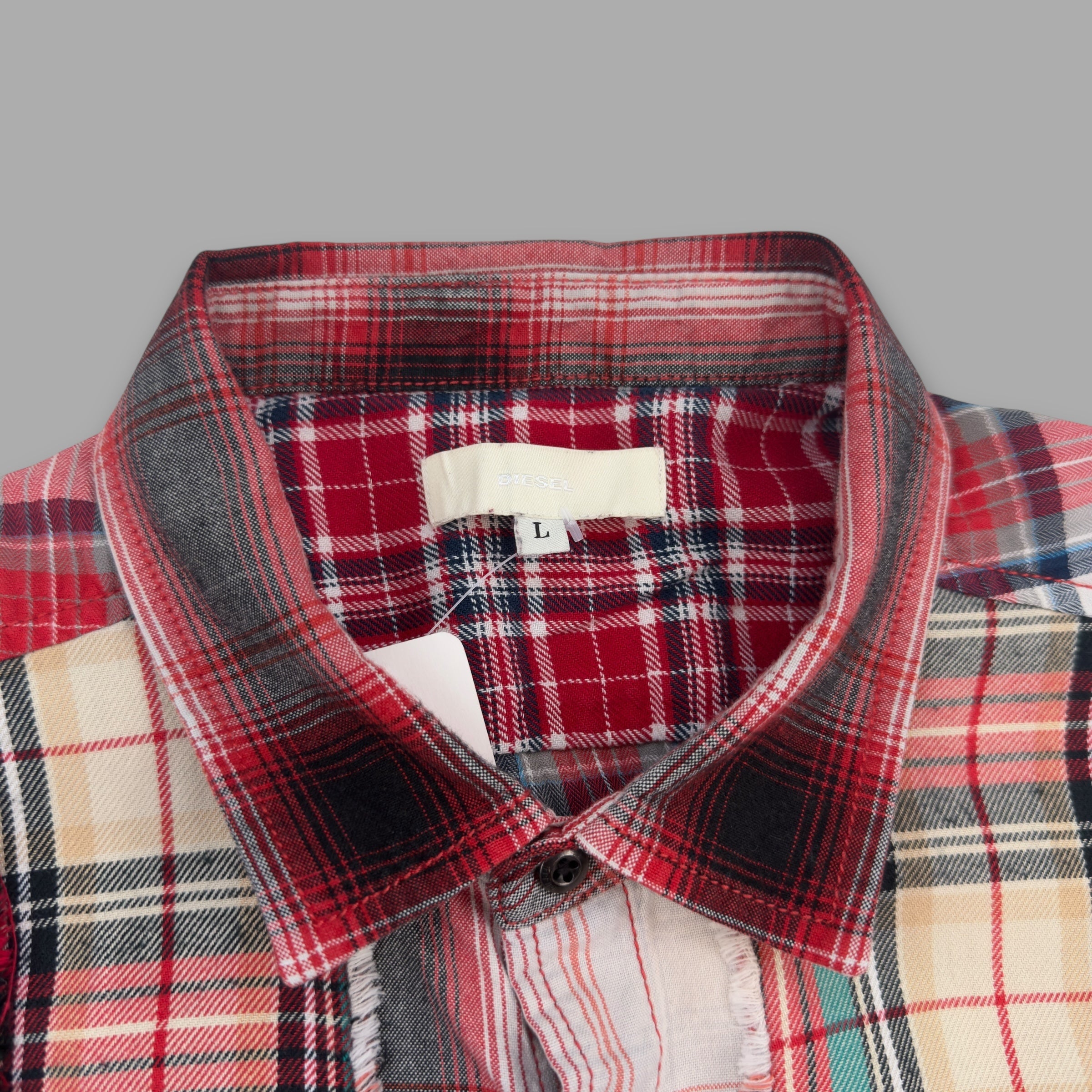 Diesel 2000's plaid patchwork button up shirt (L)