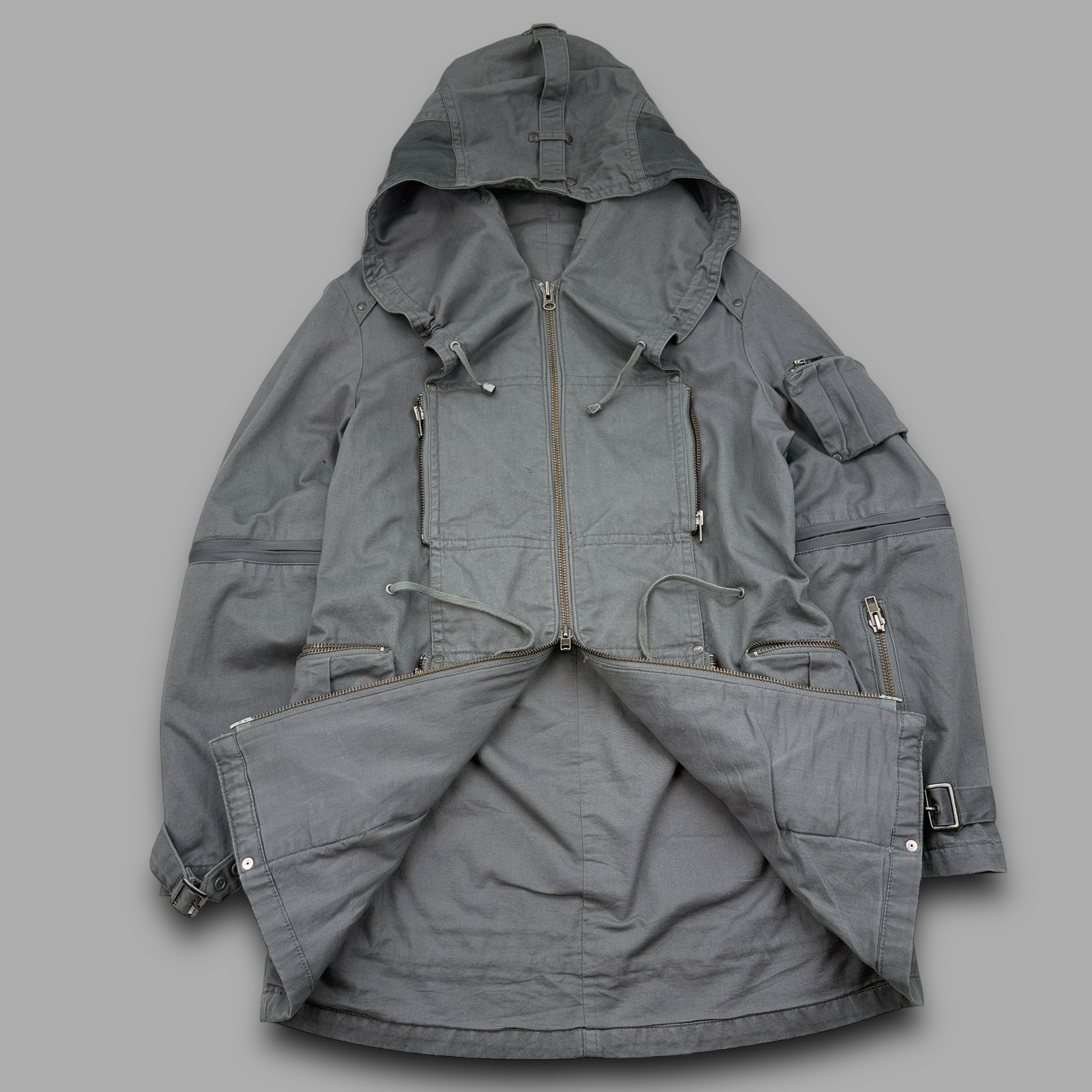 All saints 2000's technical multi-pocket zip-up cobra parka jacket (M)