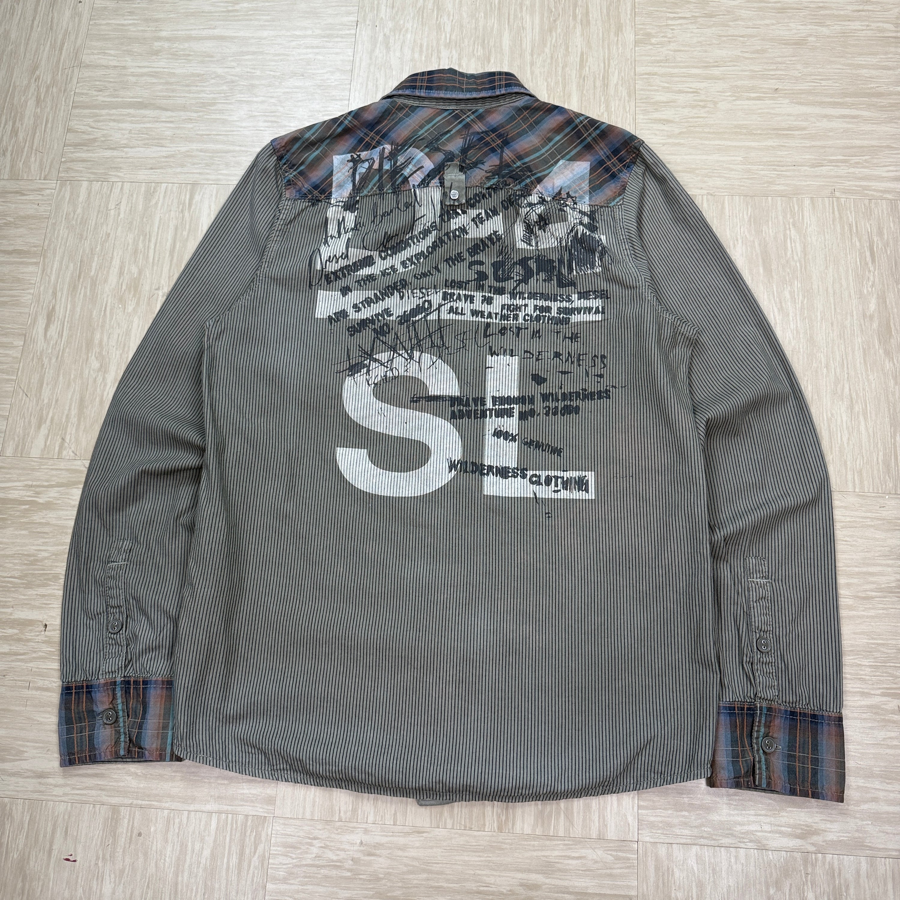 Diesel 2000's panelled plaid button up shirt (S)