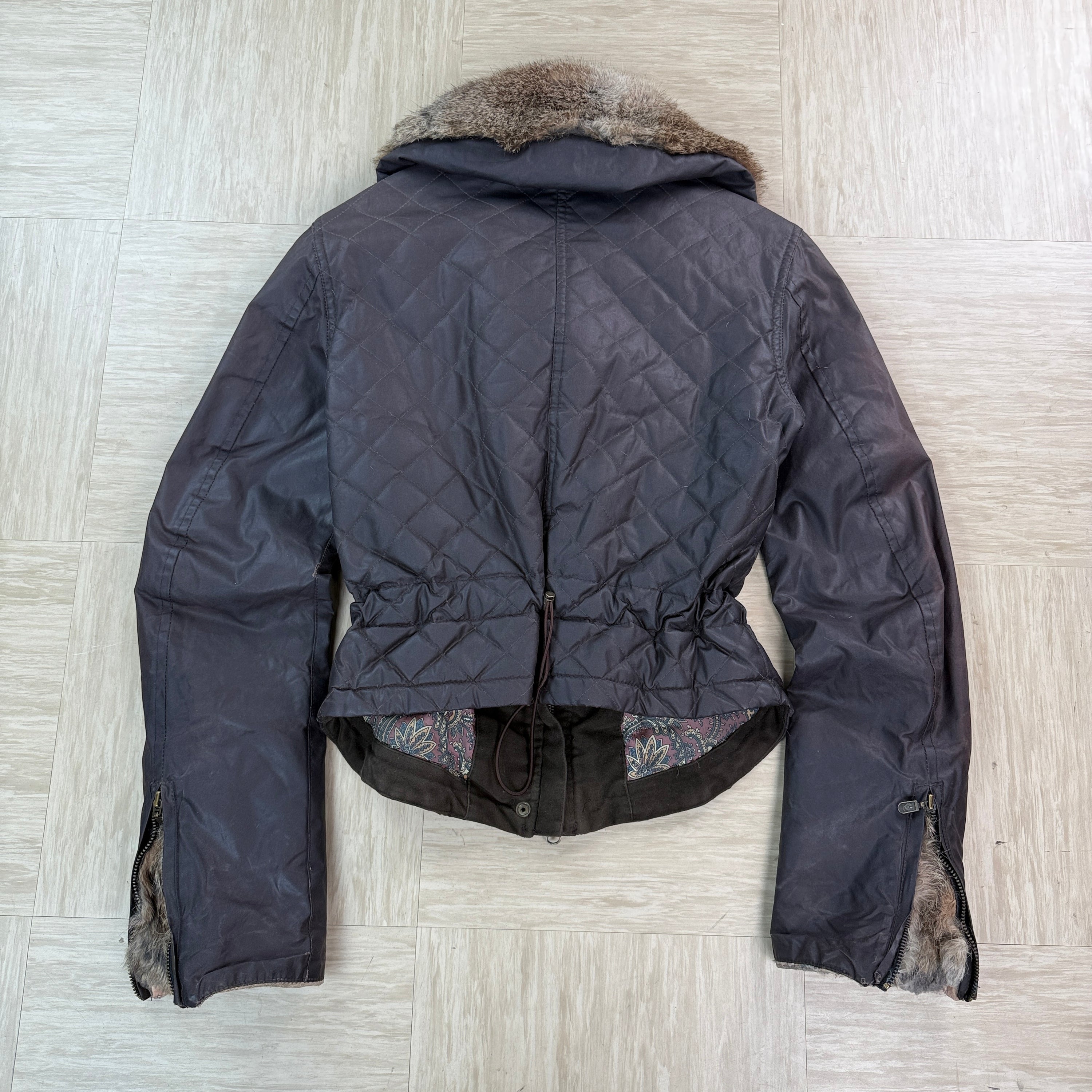 Belstaff 2000's fur collar leather wax jacket (M) wms