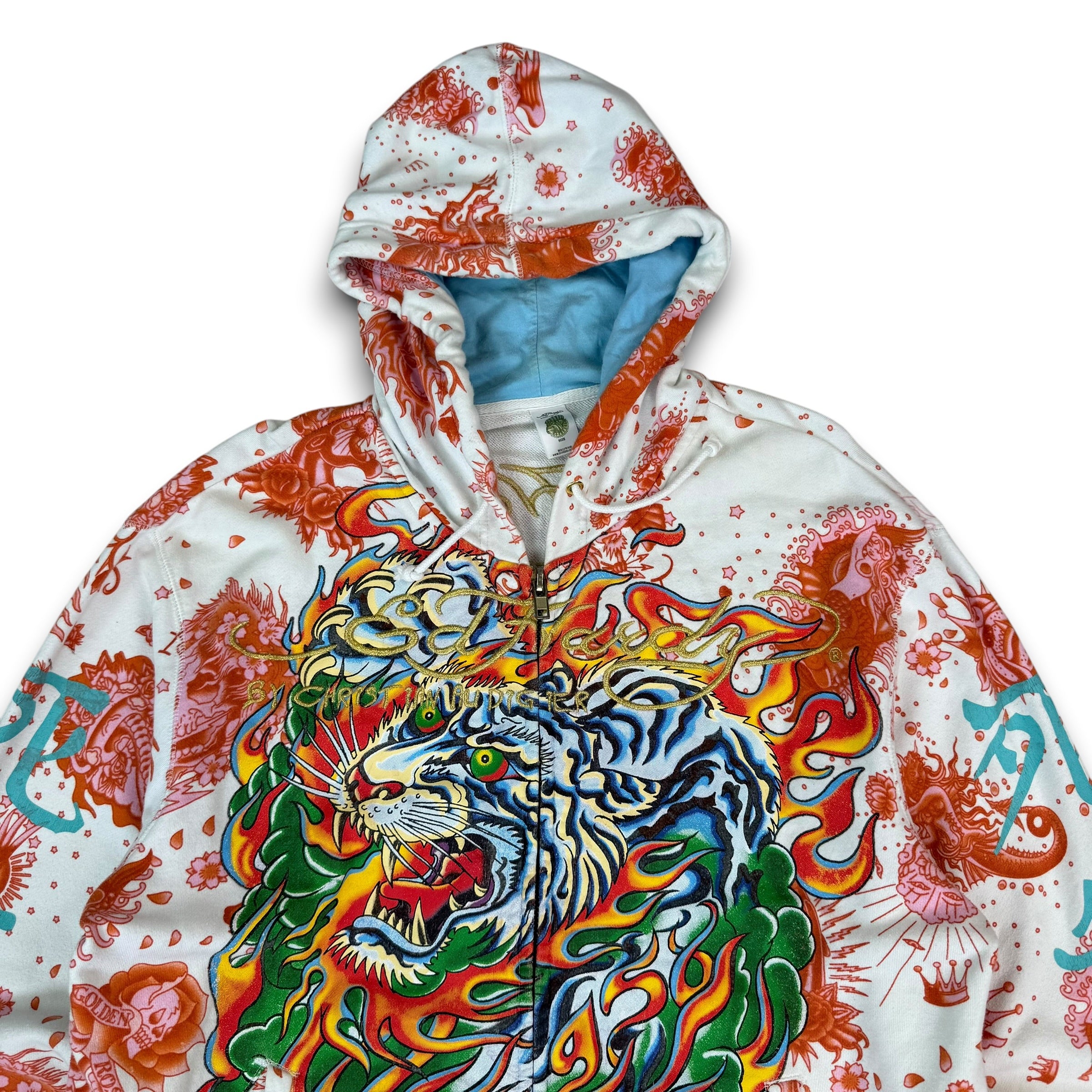 Ed hardy x Christian audigier 2000's graphic zip up hoodie (L)