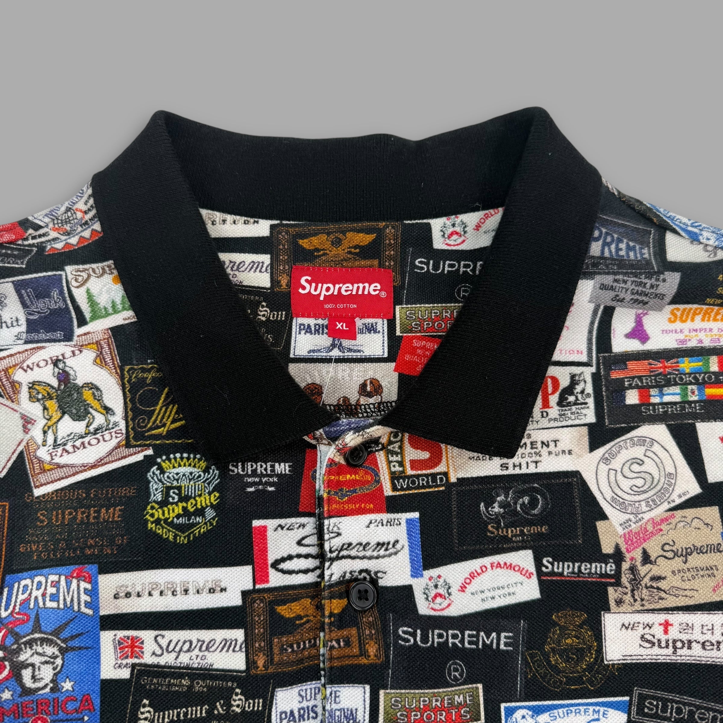 Supreme SS21 monogram labels polo shirt (XL)