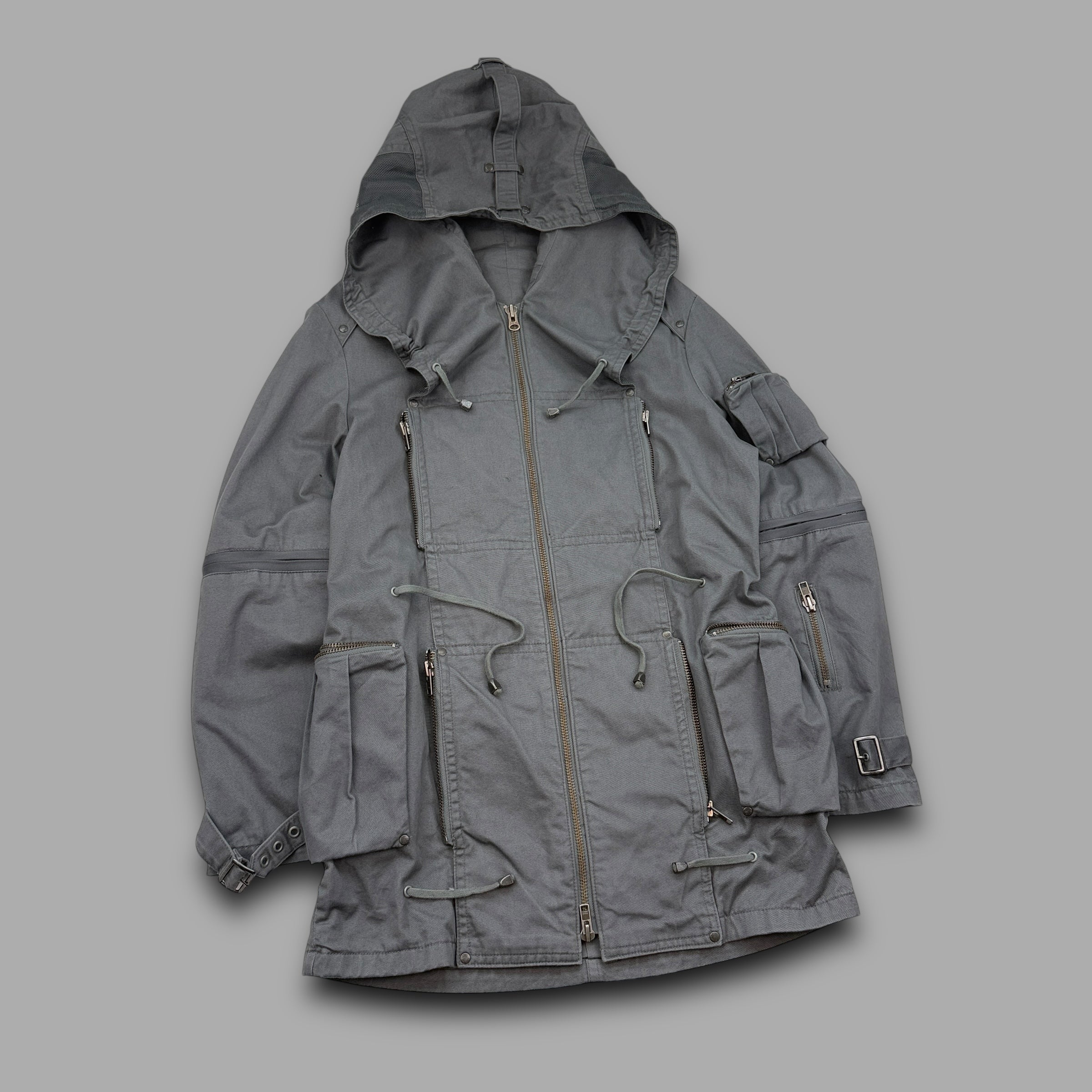 All saints 2000's technical multi-pocket zip-up cobra parka jacket (M)