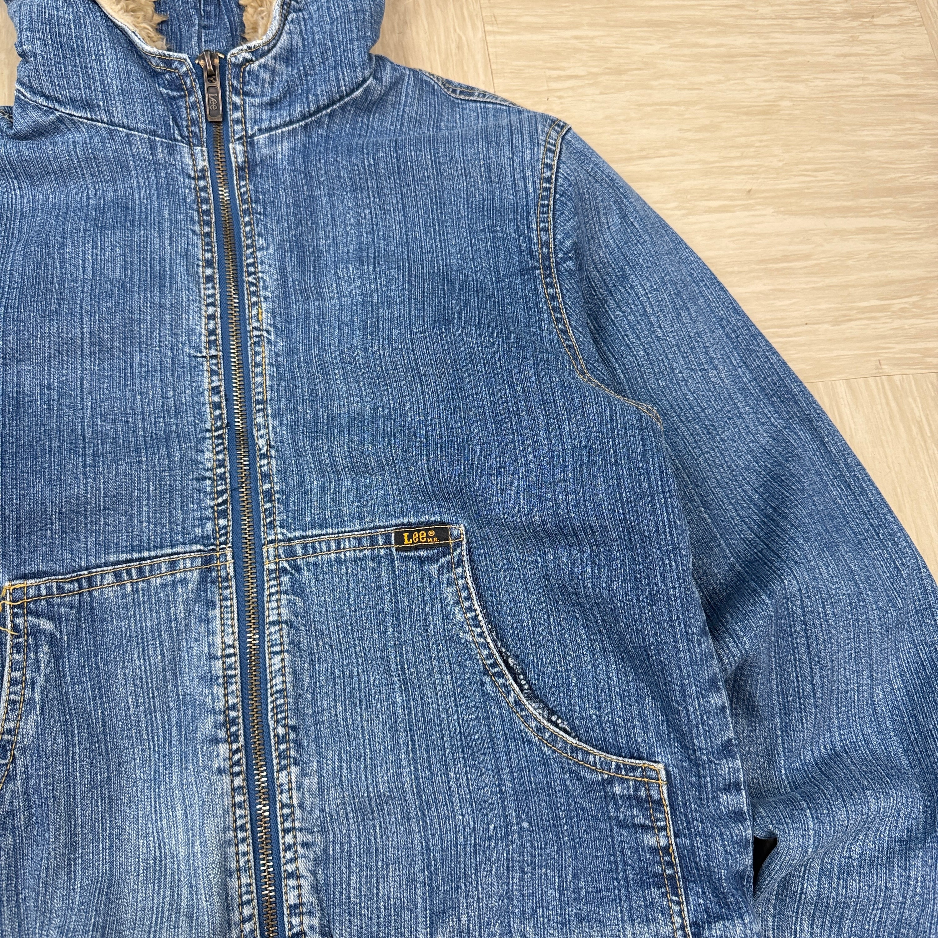 Lee 2000's split fur hood cropped denim jacket (XS)
