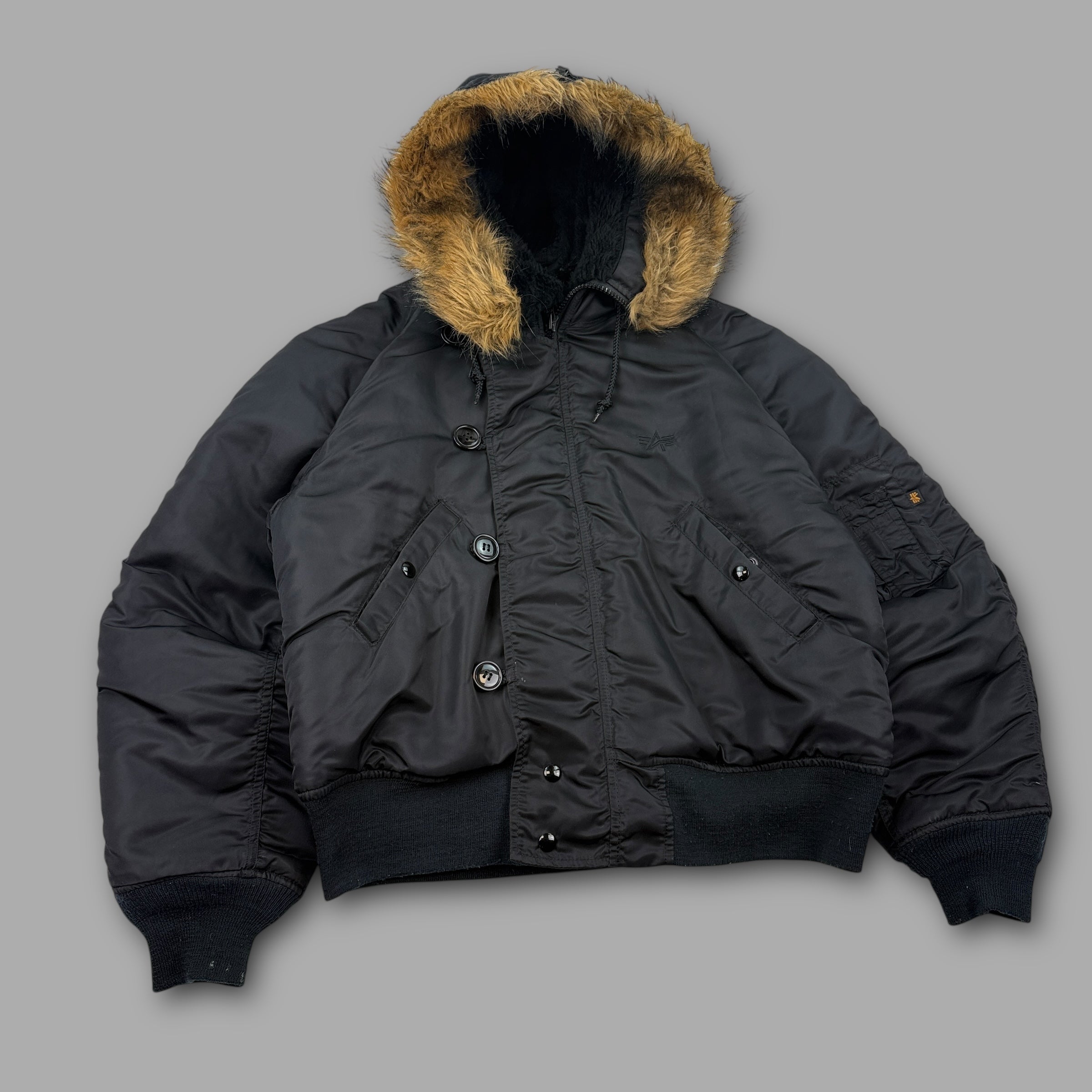 Alpha industries 2000's technical nylon split fur hood cropped bomber jacket (M)