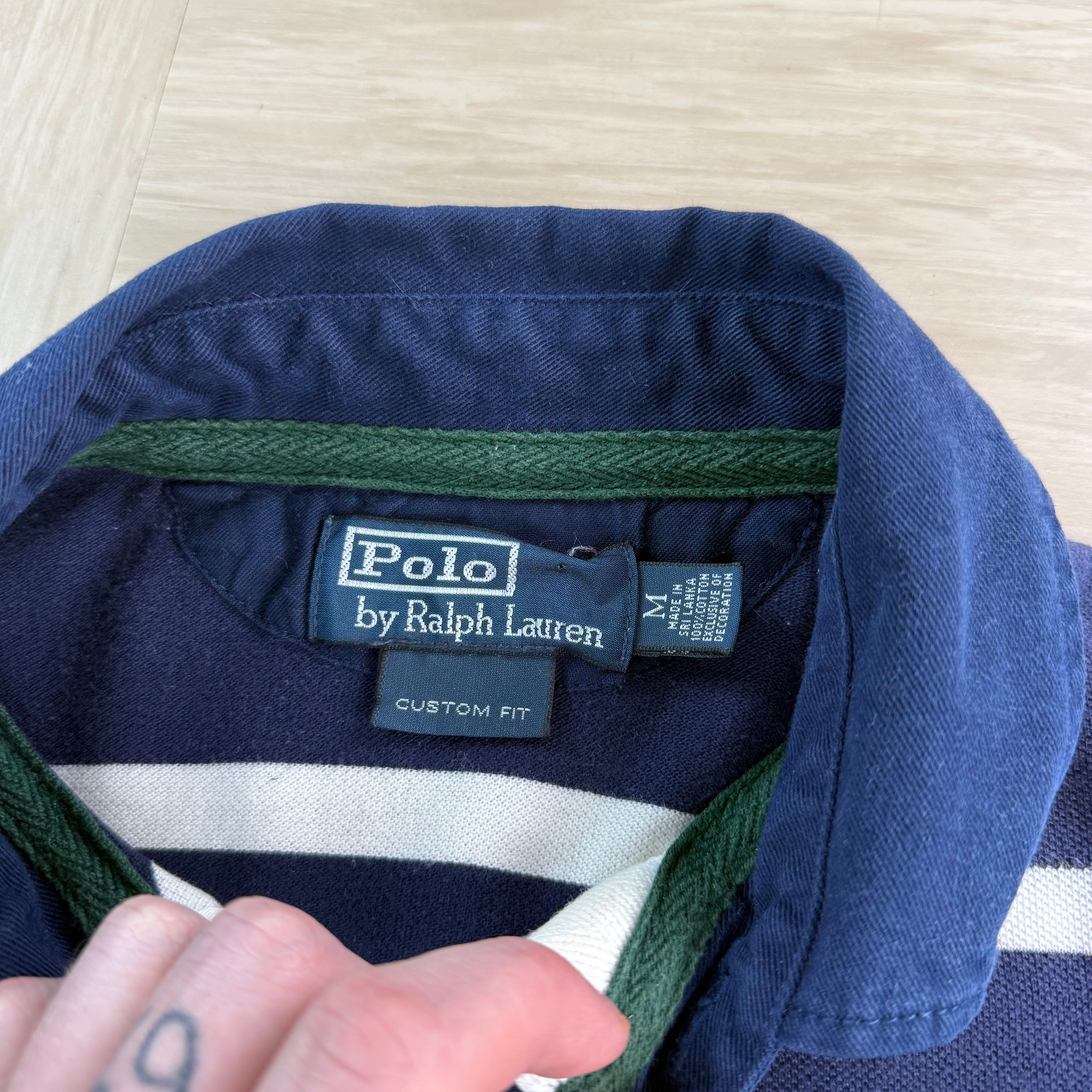 Ralph Lauren 2000's embroidered horizontal stripe polo shirt (M)