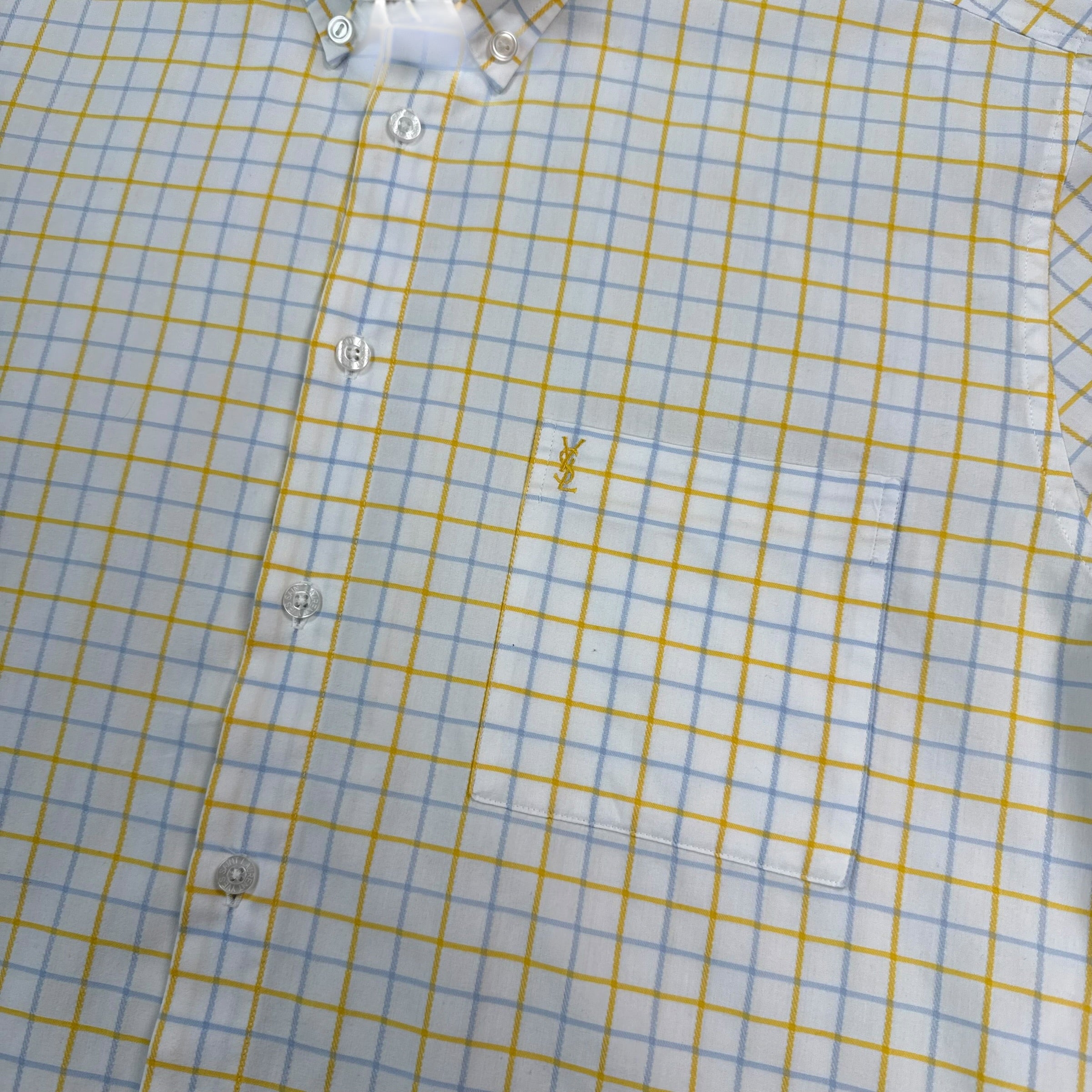 Yves saint laurent 2000's plaid embroidered YSL button up shirt (L)