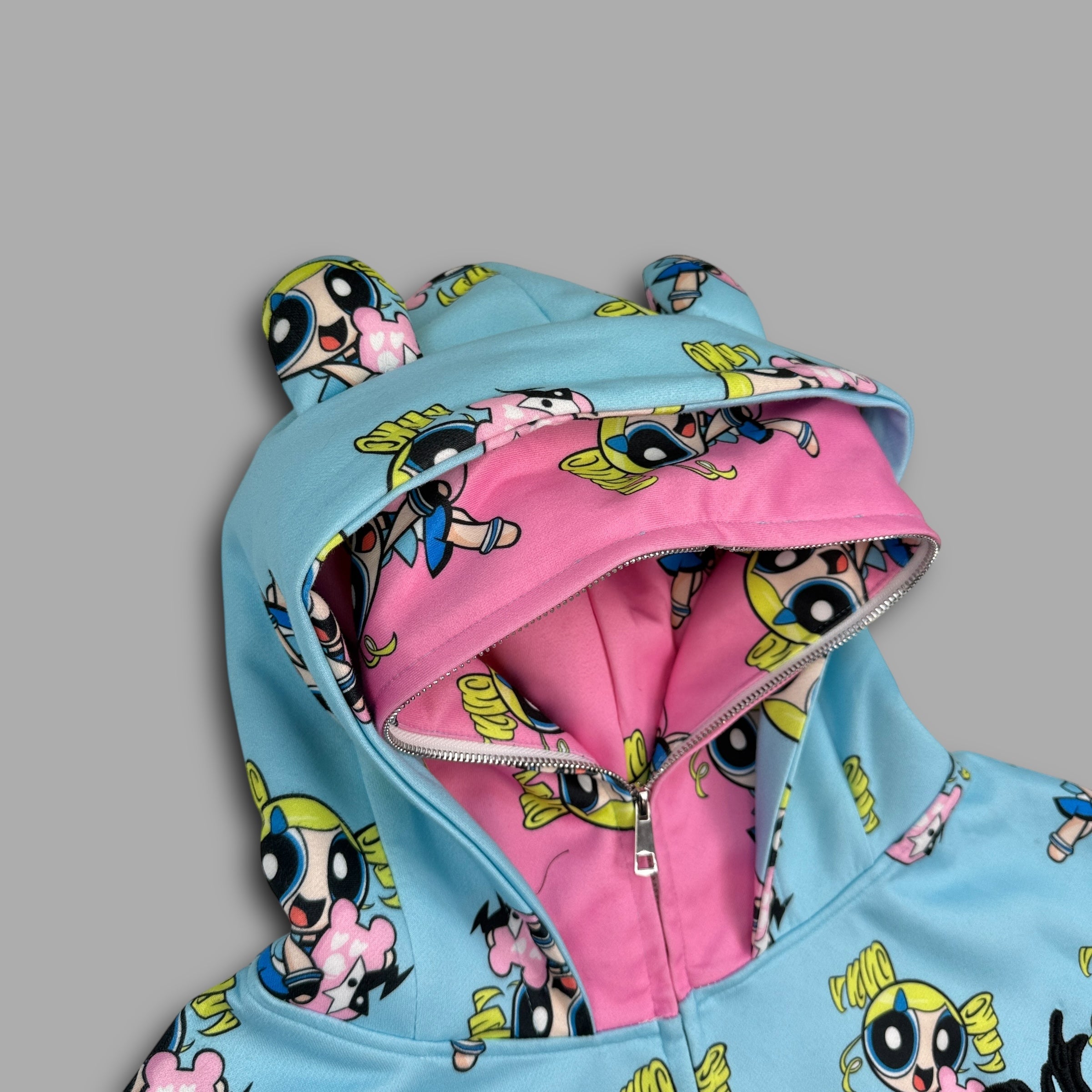 Berry's Japan full-zip monogram power puff girls hoodie (L)