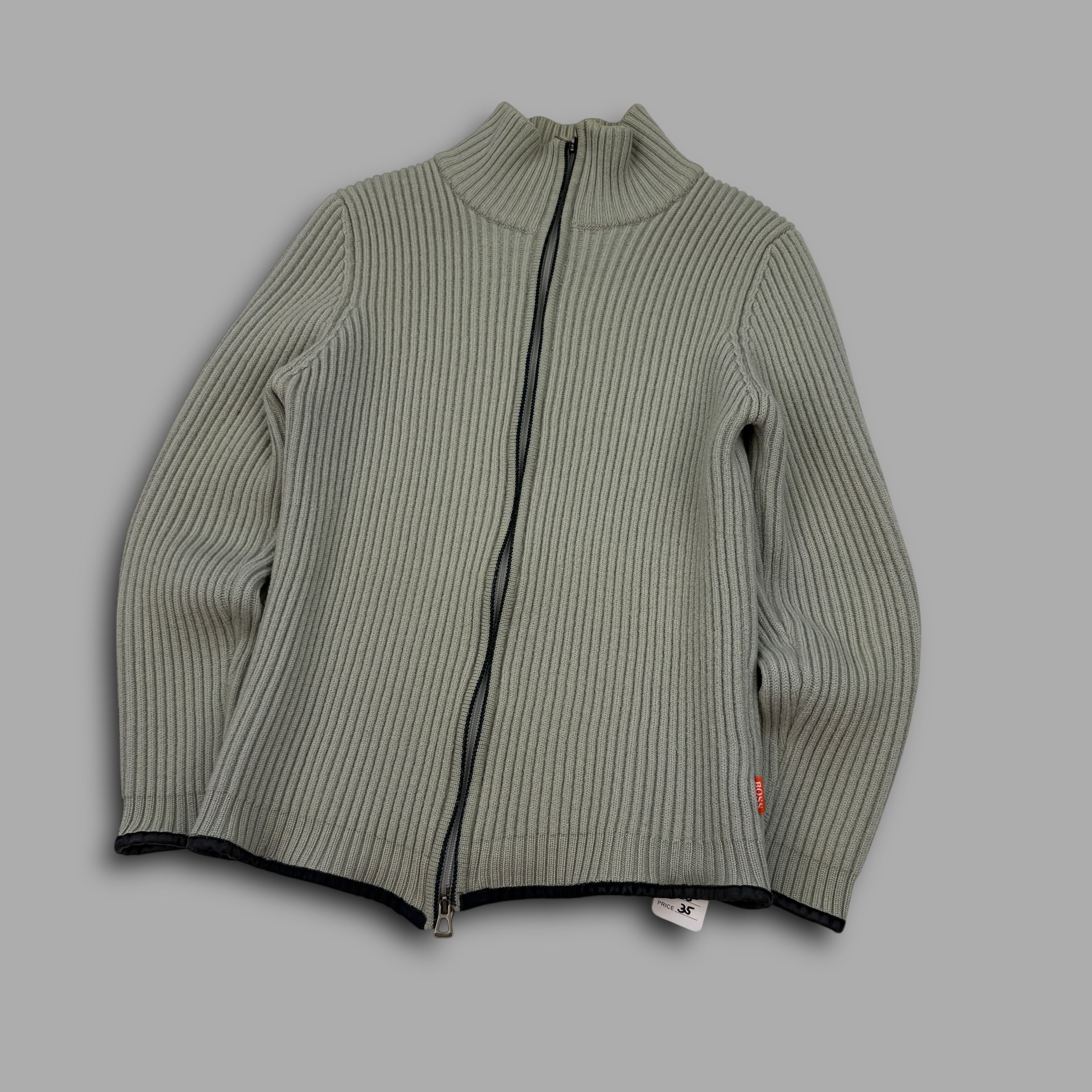 Hugo boss 2000's orange tab chunky knit full zip cardigan (XS)