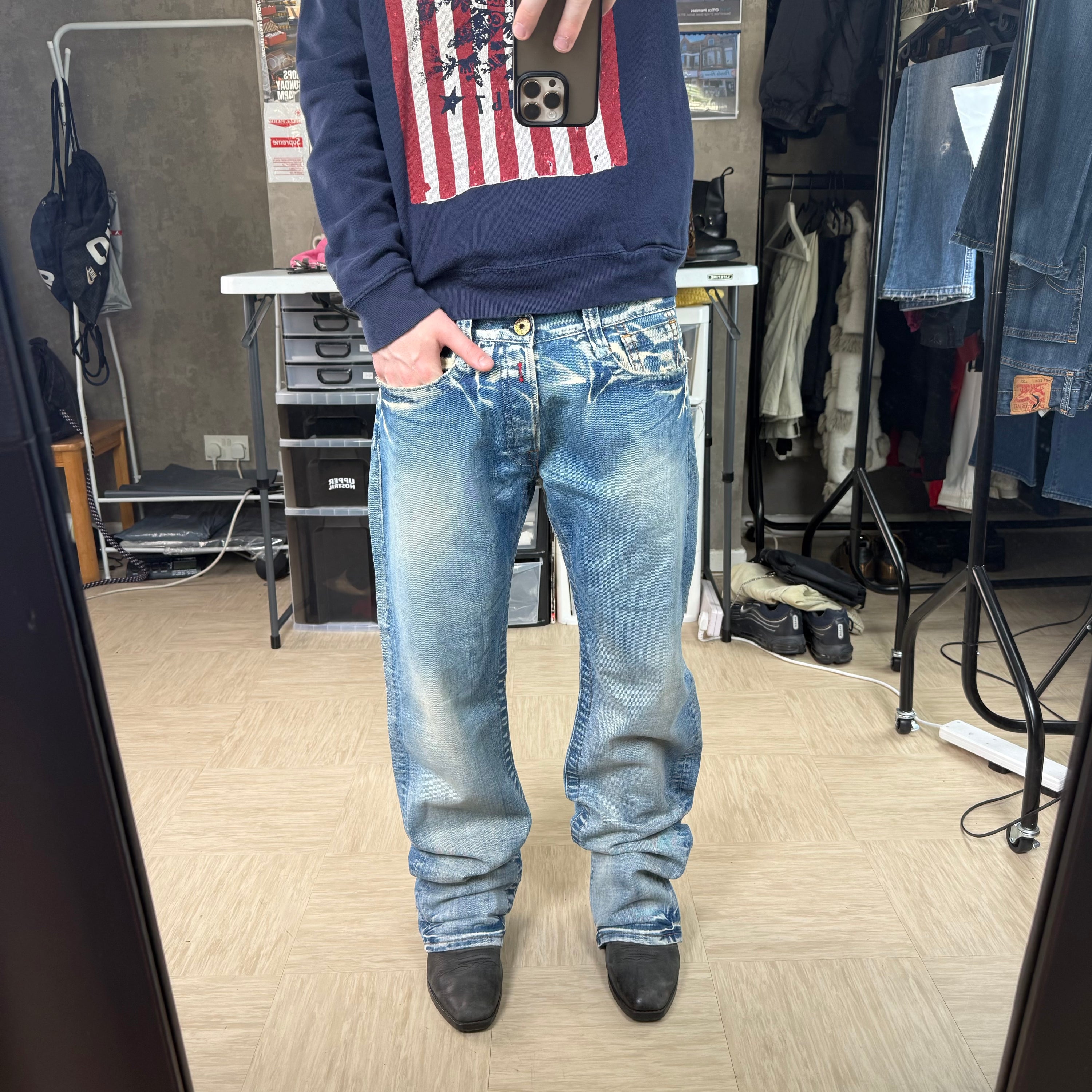 Replay 2000's embroidered spellout bootcut denim jeans (M-L)