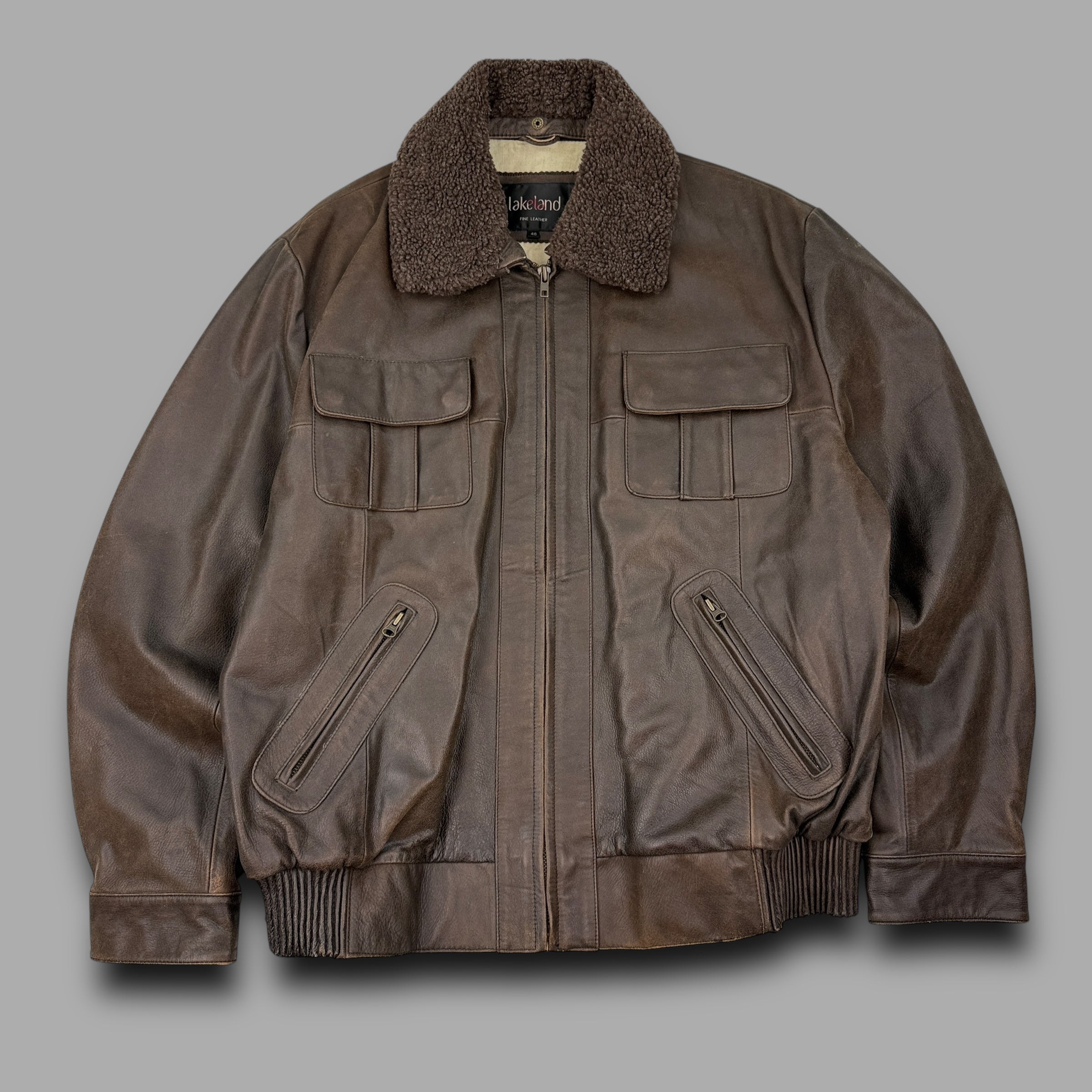 Lakeland leather 2000's full zip sherpa collar leather jacket (L)