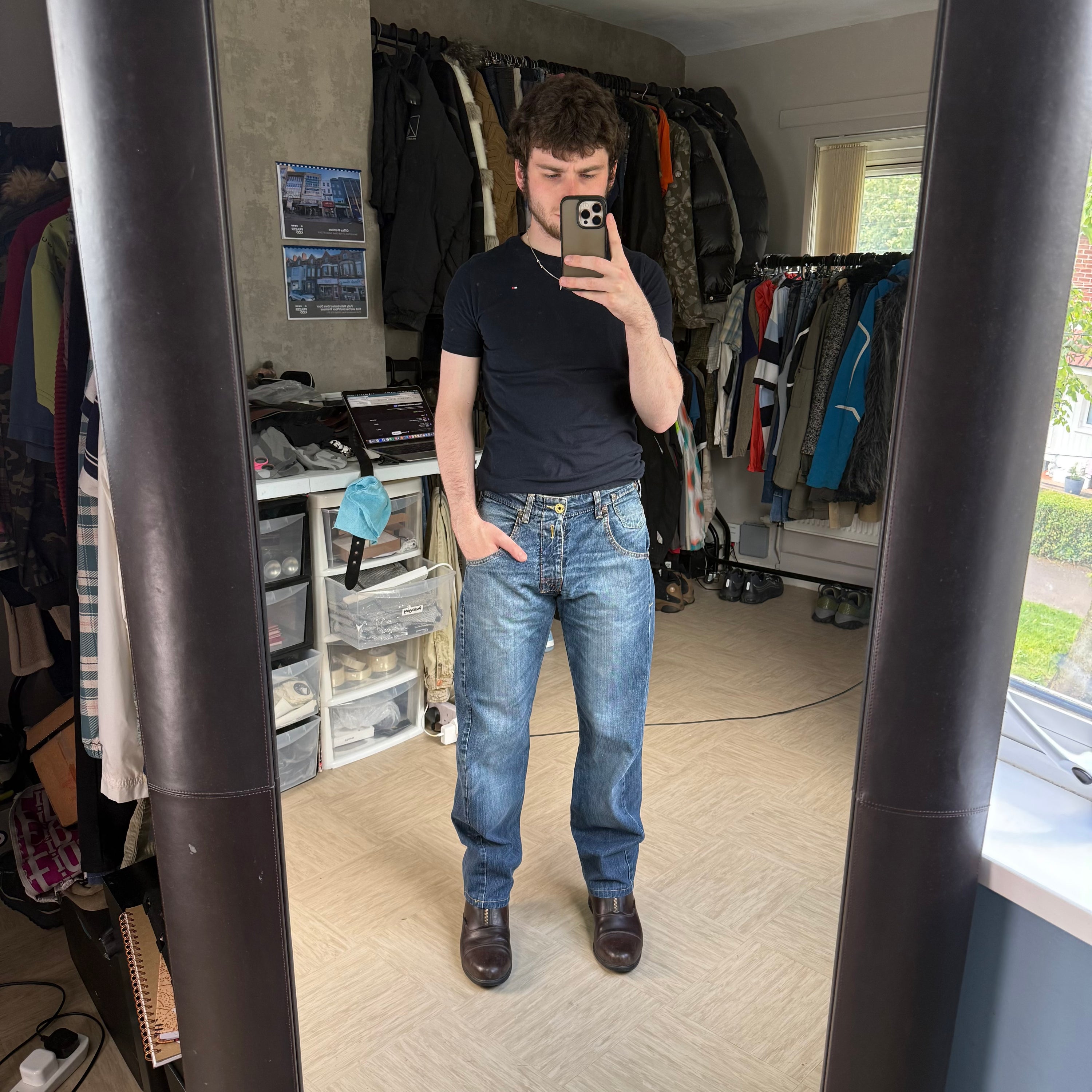 Armani 2000's twisted relaxed fit denim bootcut jeans (S)