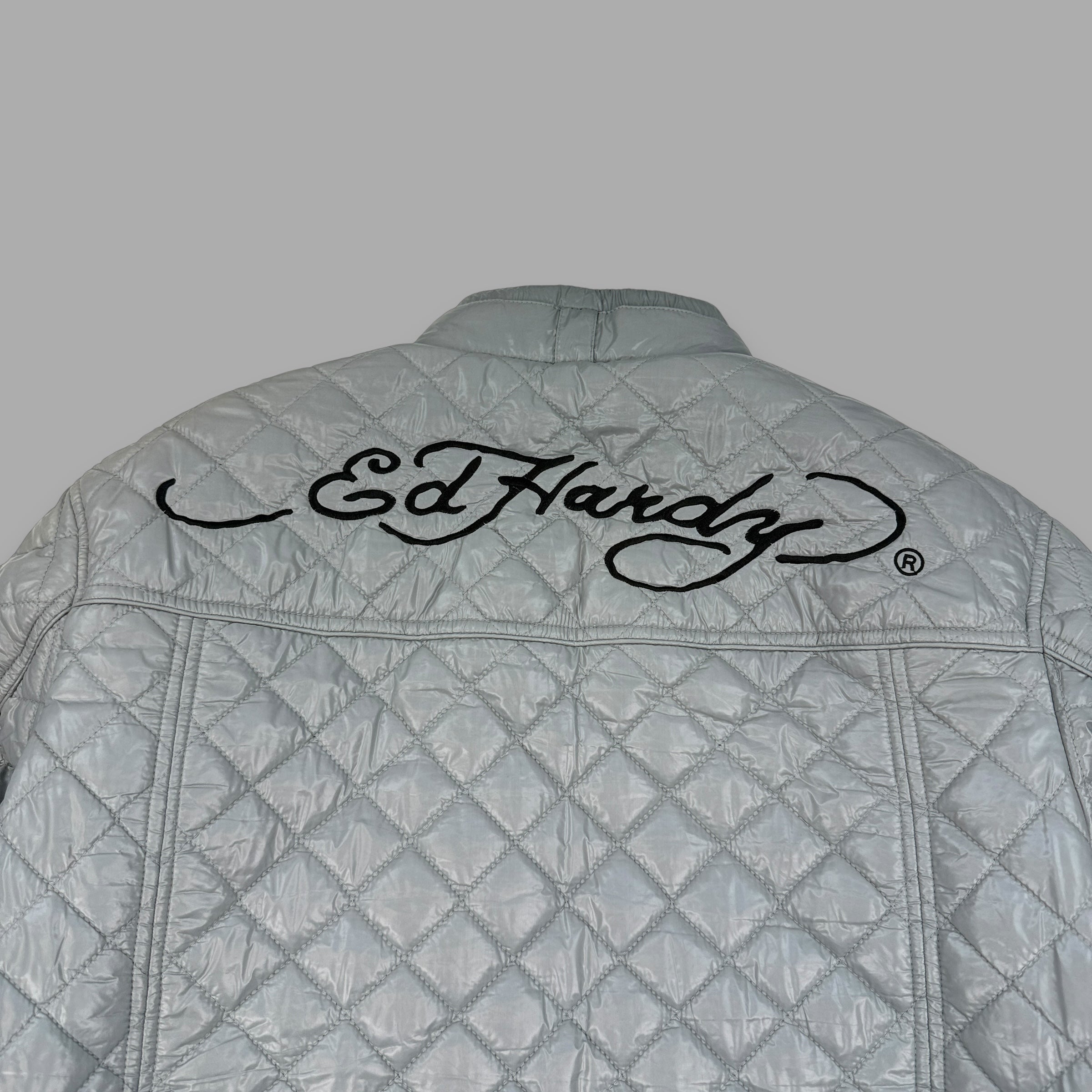 Ed hardy 2000's diamond stitch graphic quilted puffer jacket (M)