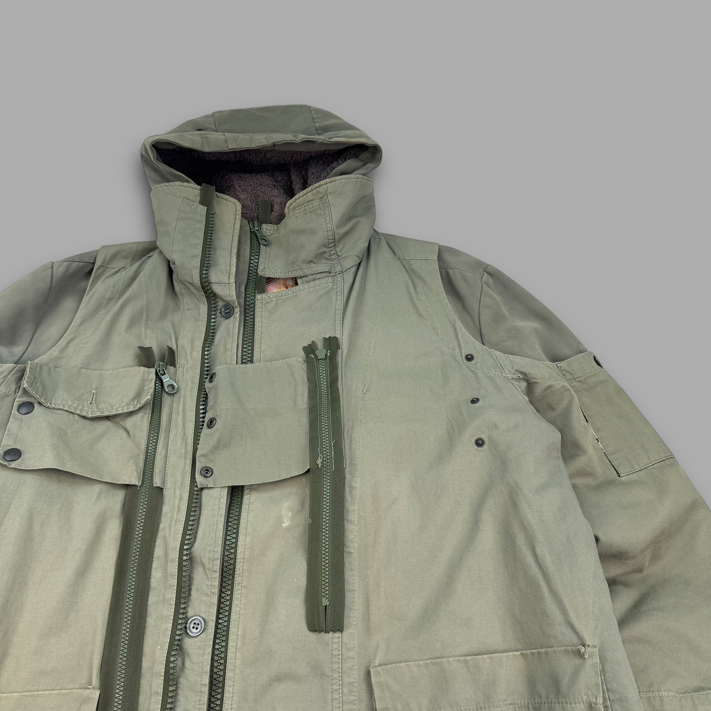 Diesel style lab 2000's technical multi-pocket heavyweight fur lined parka jacket (L)