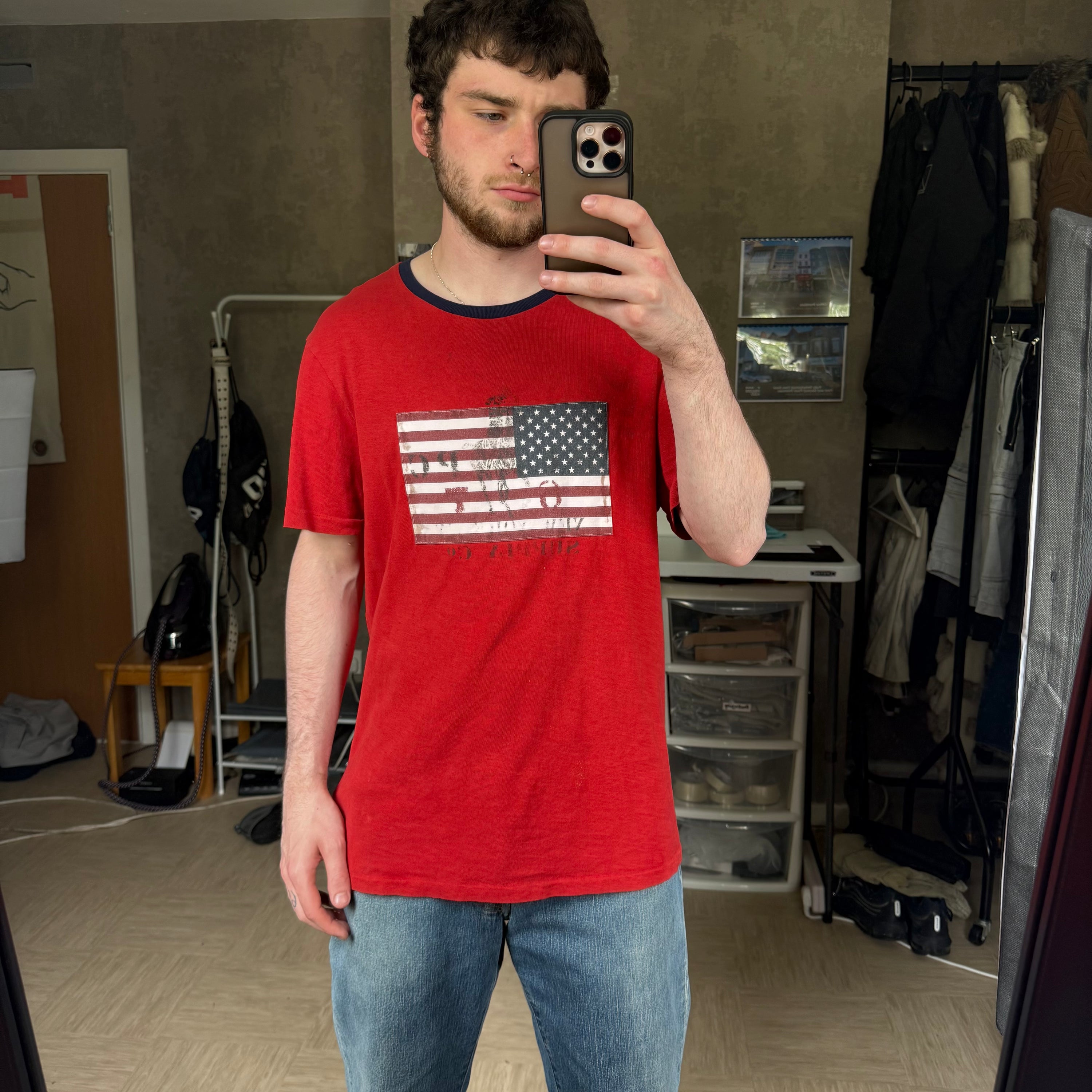 Ralph Lauren 2000's embroidered USA flag graphic tee (L)