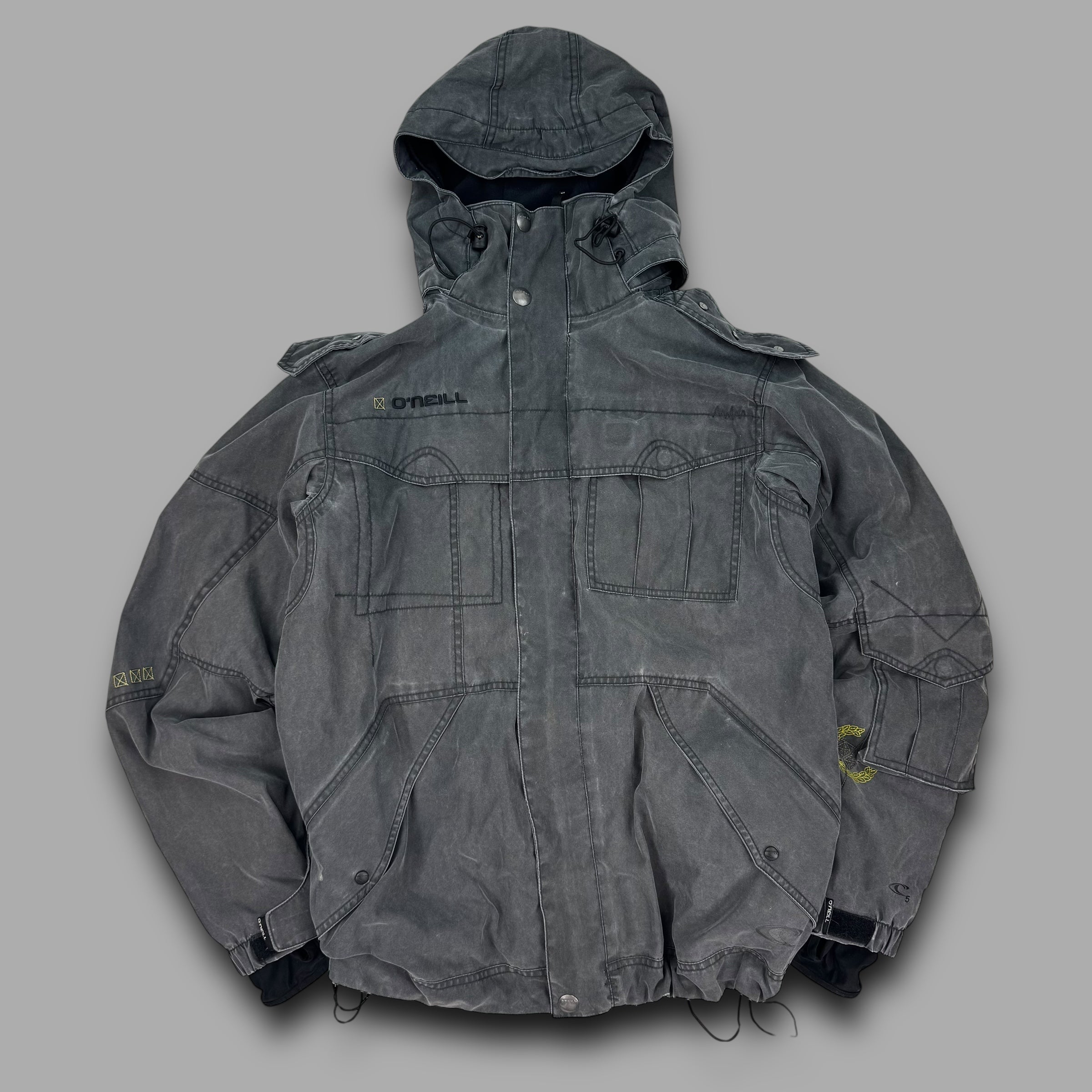 O'niell 2000's technical stone washed contrast stitch multi-pocket ski jacket (L)