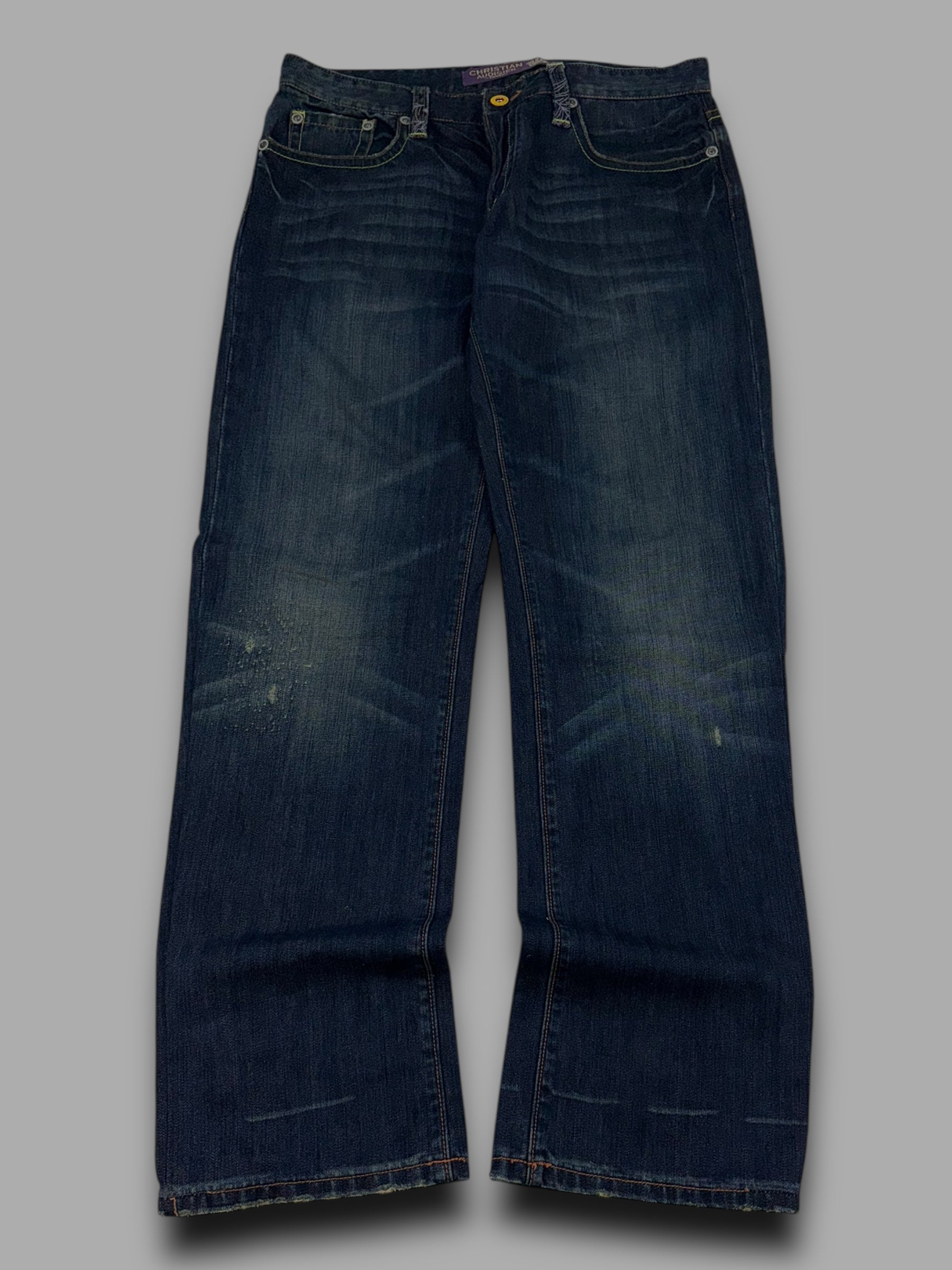 Christian Audegier 2000's graphic embroidered denim straight leg jeans (L)