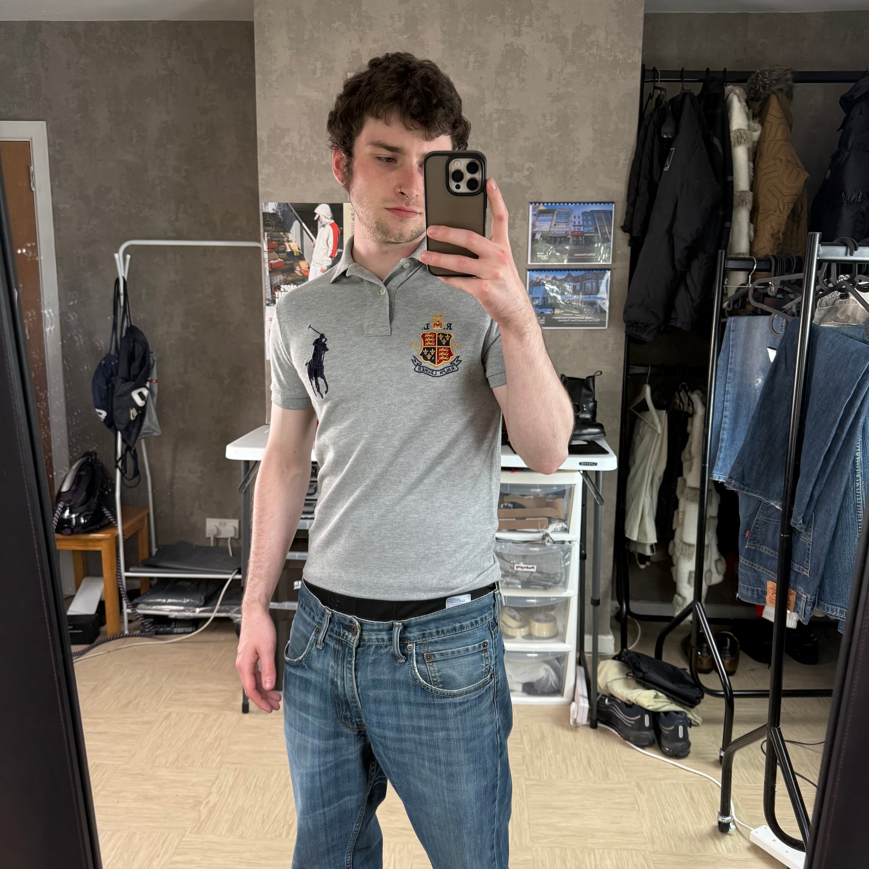 Ralph Lauren 2000's embroidered crest and big pony polo shirt (XS)