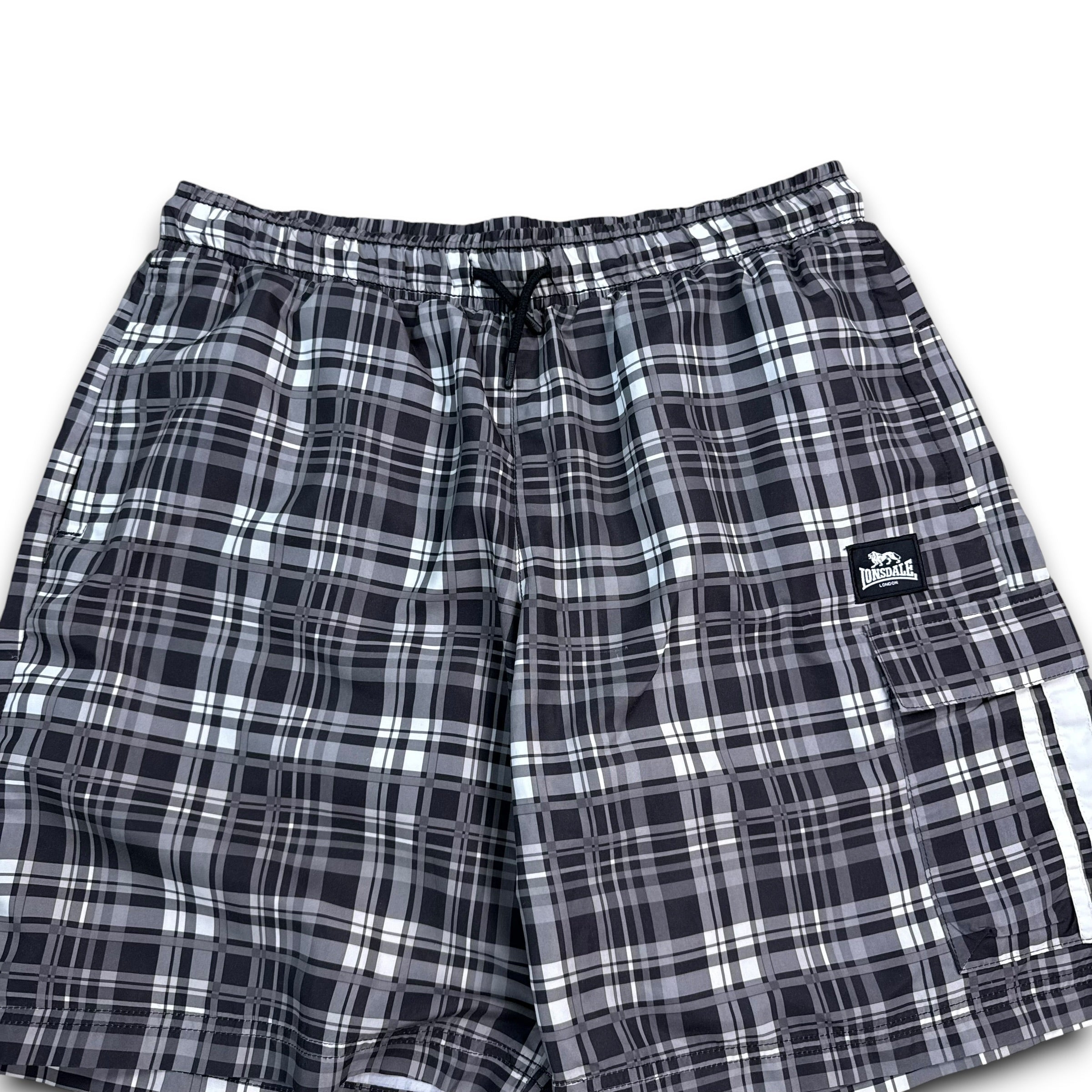 Lonsdale 2000's baggy plaid black swim shorts (M)