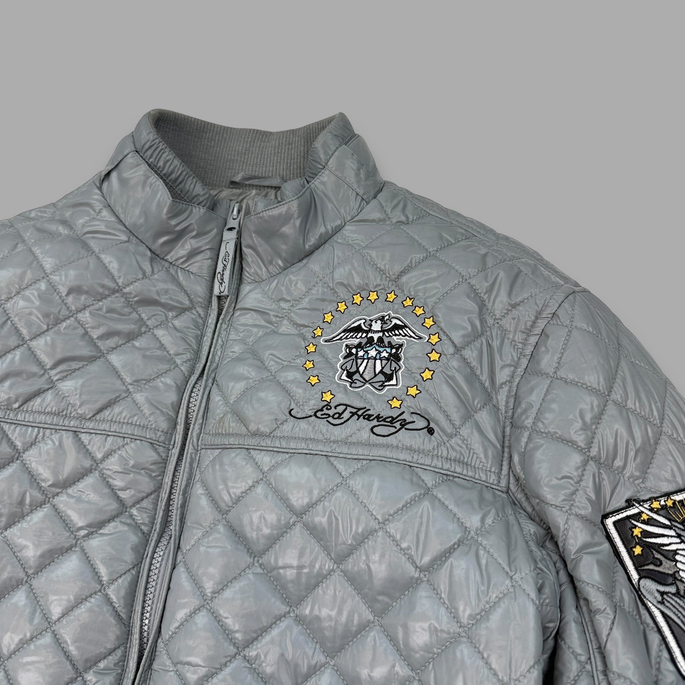 Ed hardy 2000's diamond stitch graphic quilted puffer jacket (M)