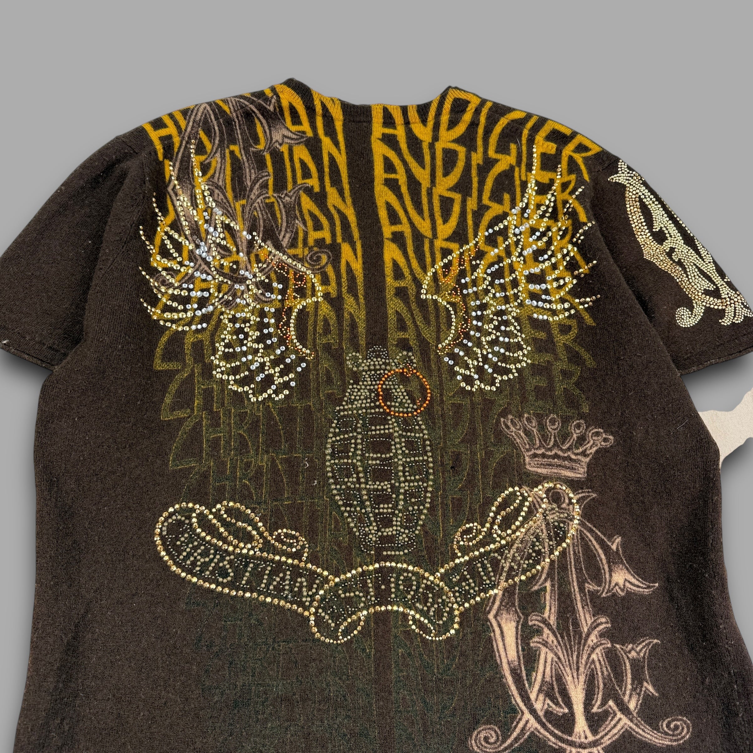 Christian audigier 2000's graphic rhinestone pullover wool knit sweatshirt (XL) wms