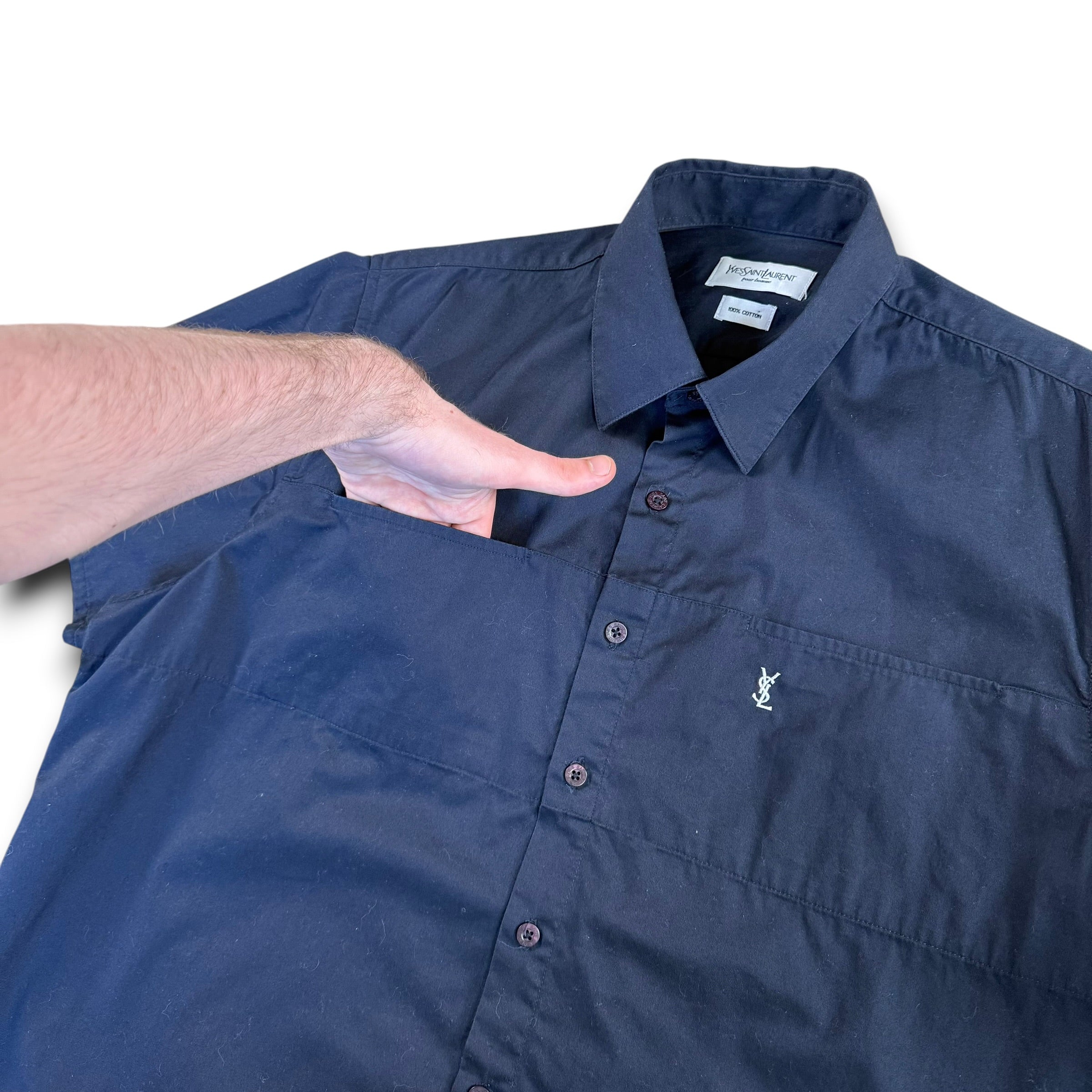 Yves saint laurent 2000's button up cotton embroidered YSL worker shirt (L)