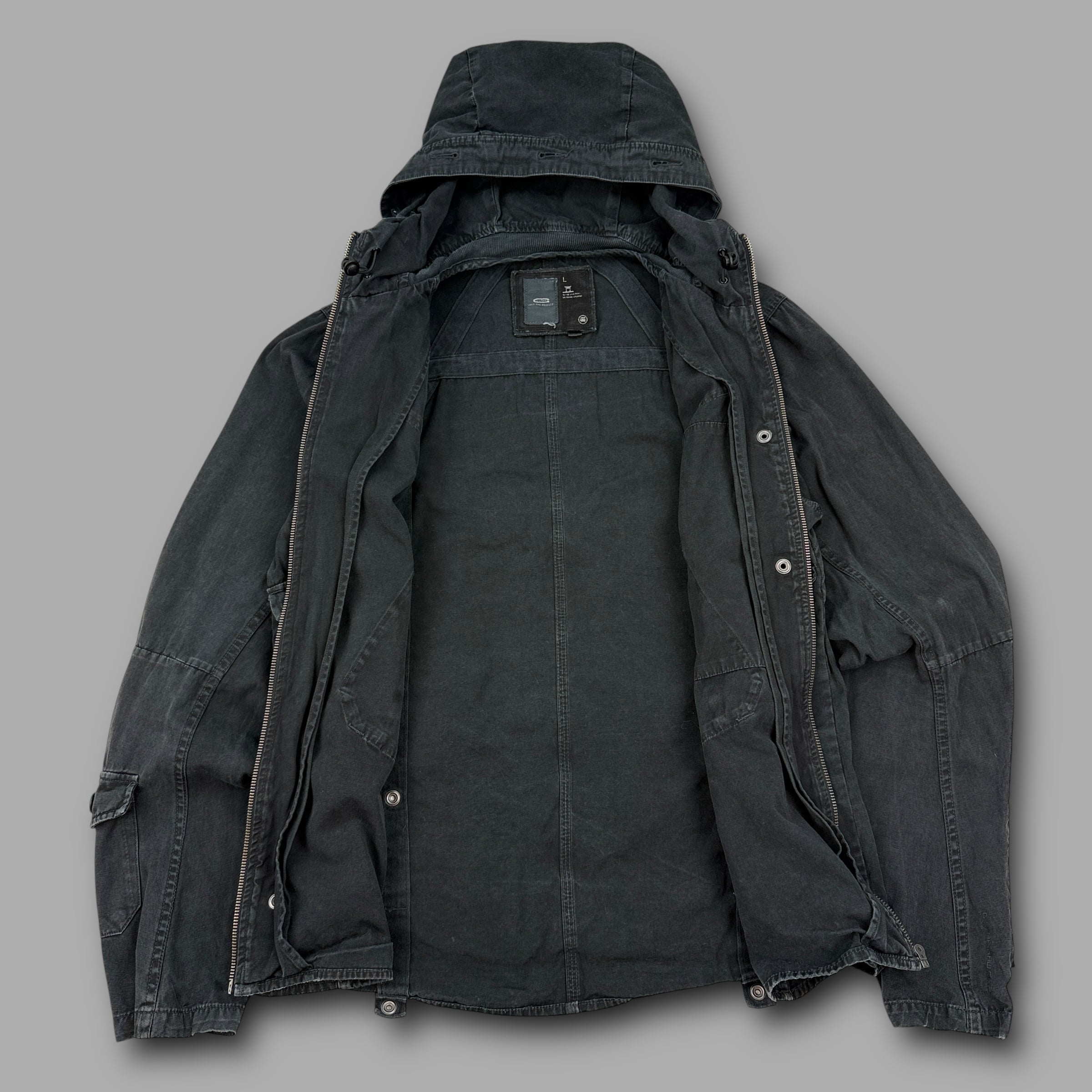 Gstar RAW 2000's technical multi-pocket hooded military jacket (L)