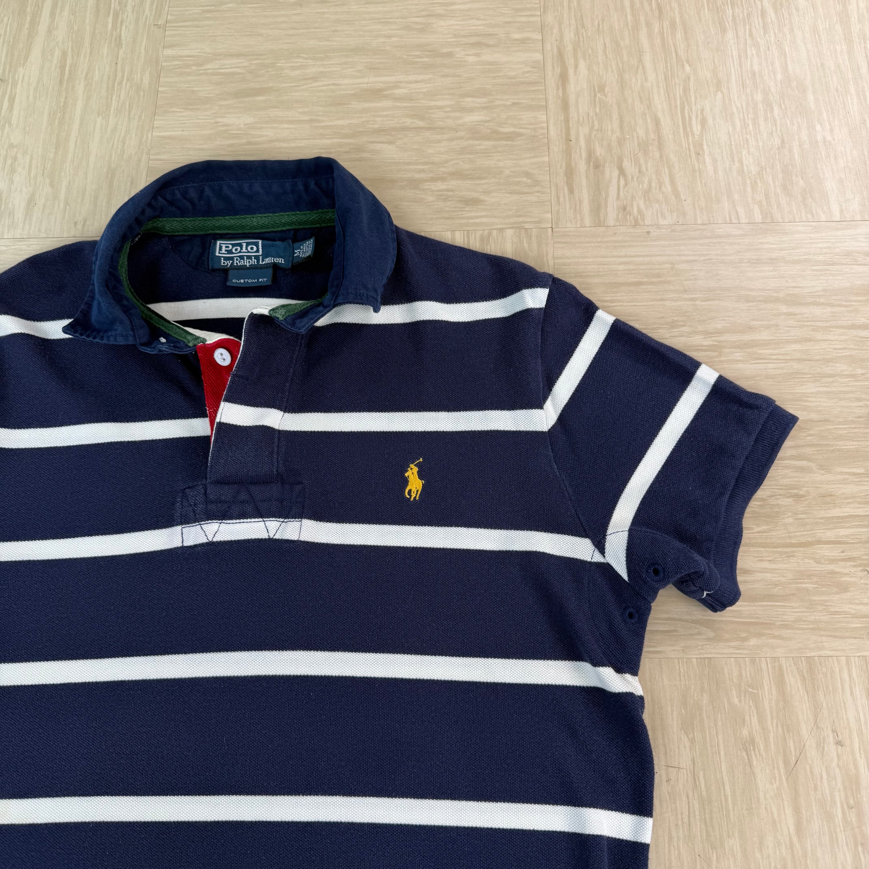 Ralph Lauren 2000's embroidered horizontal stripe polo shirt (M)