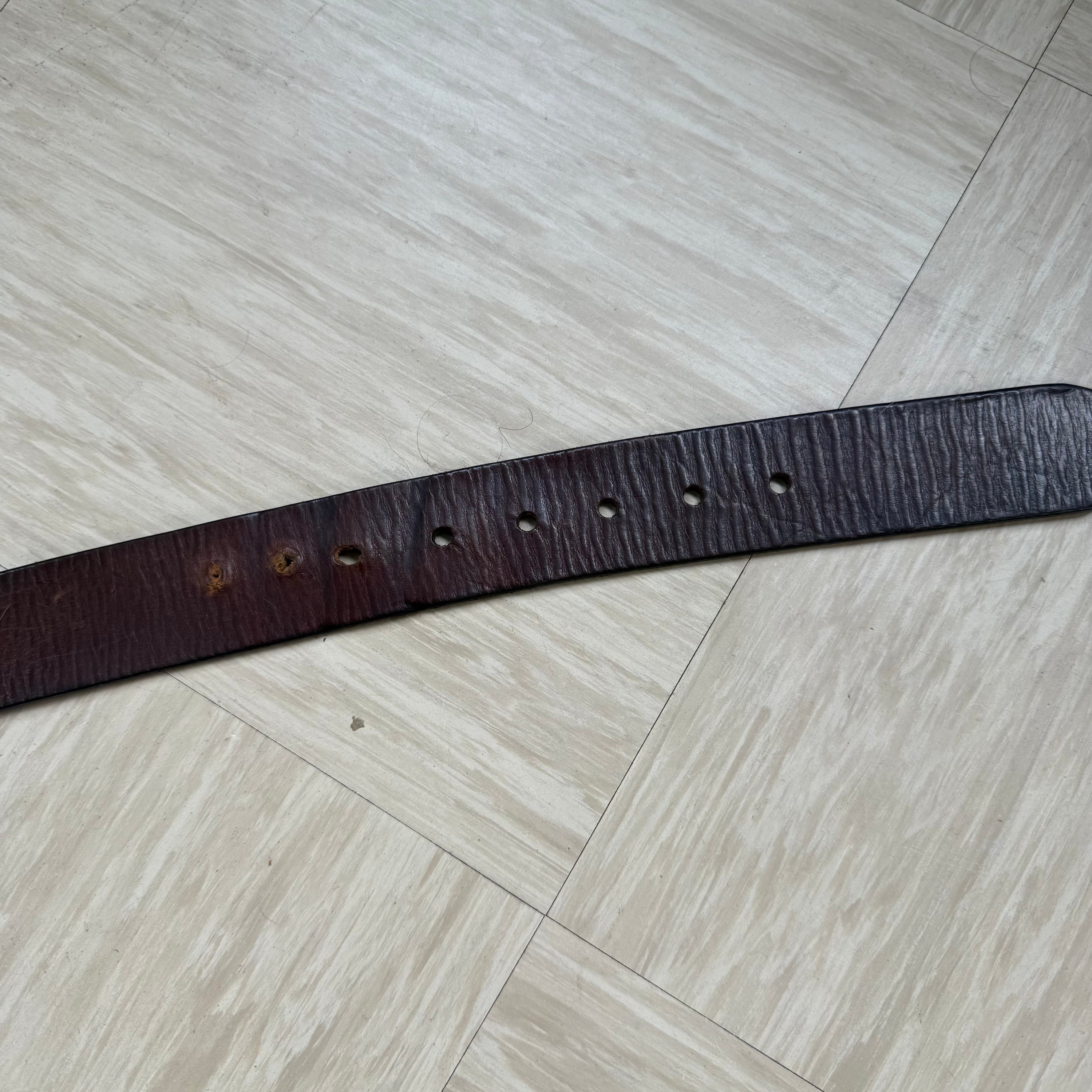 Armani jeans 2000's big buckle dark brown leathe belt (OS)