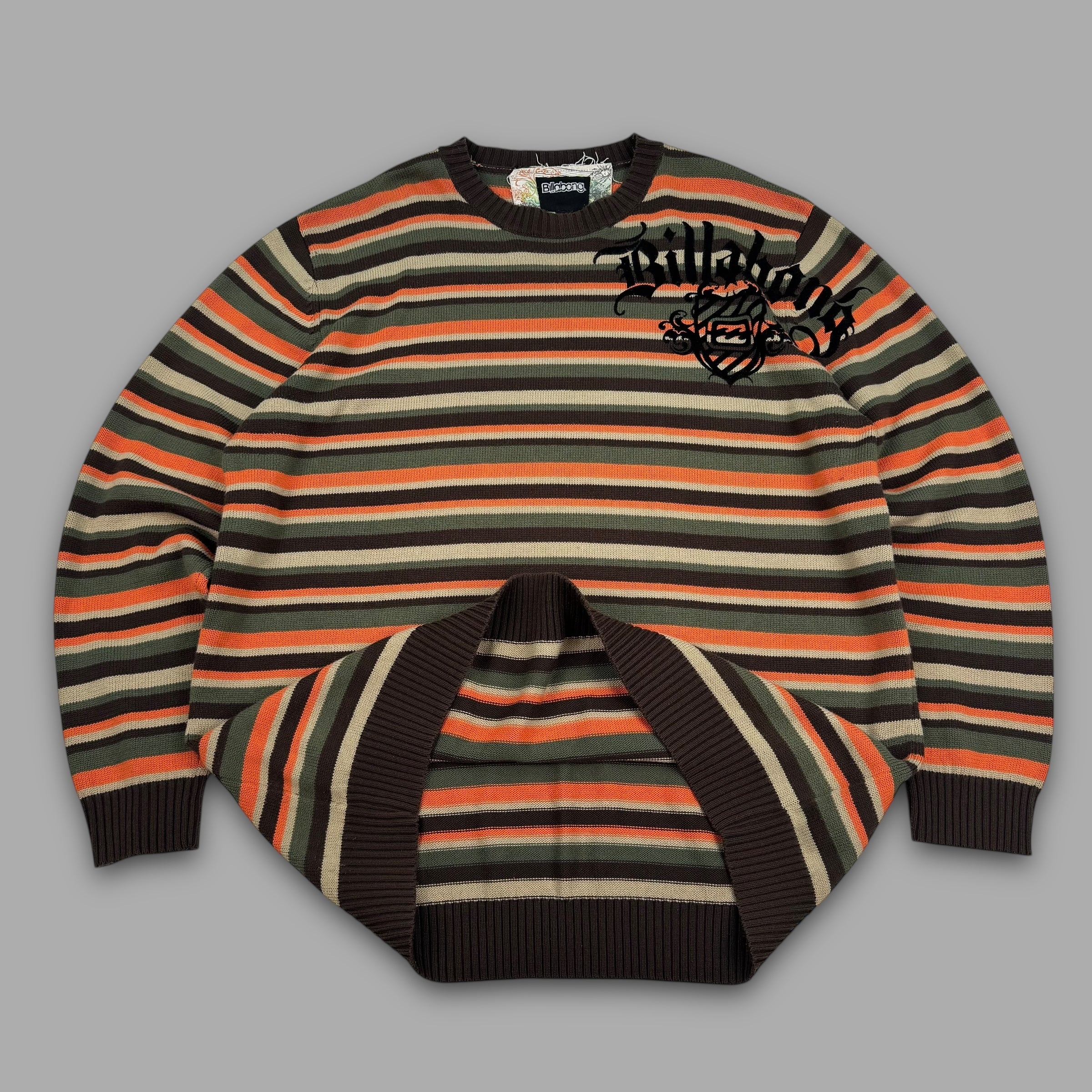 Billabong 2000's horizontal stripe graphic pullover knit sweater (XL)