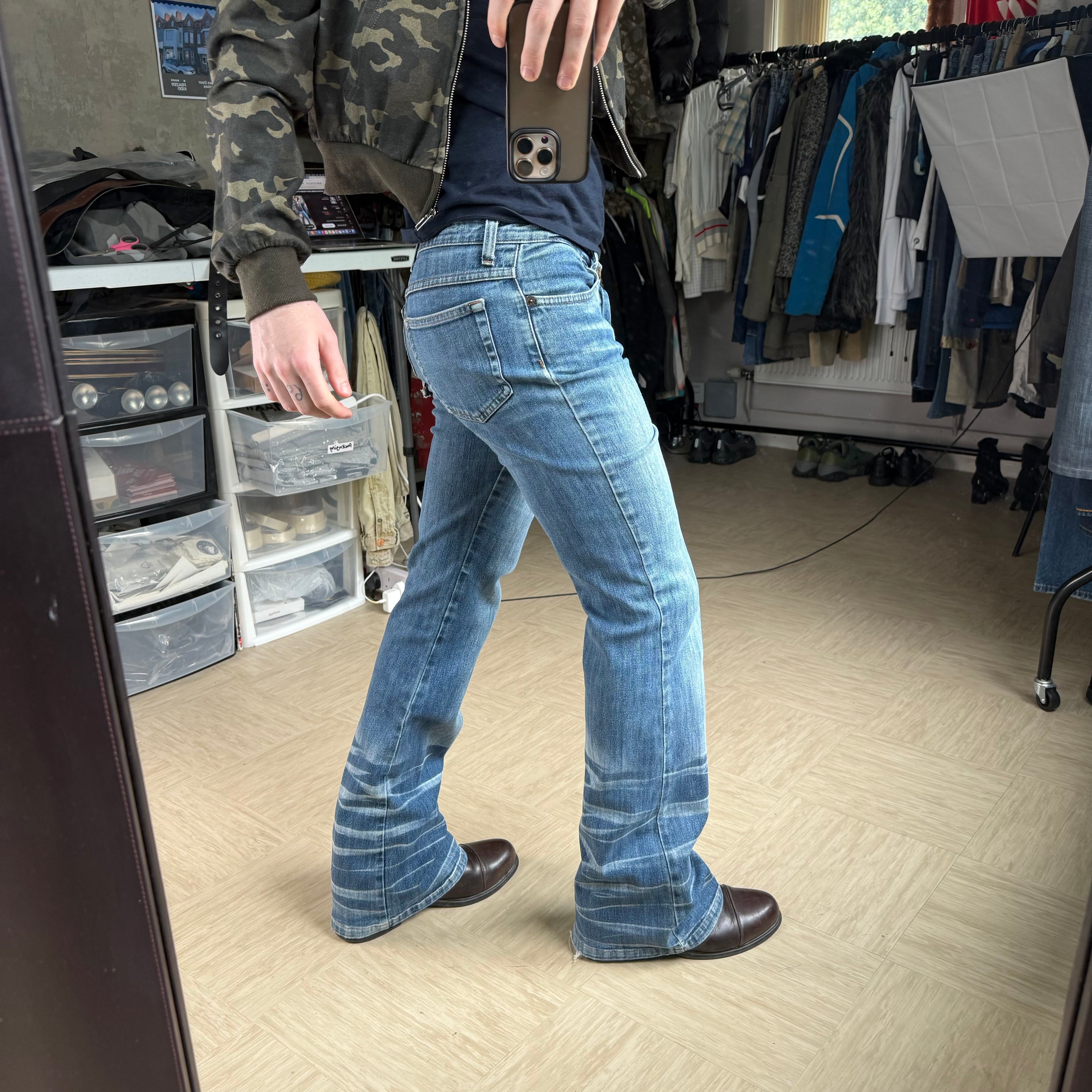 AMNs 2000's fitted washed denim bootcut flare jeans (S)