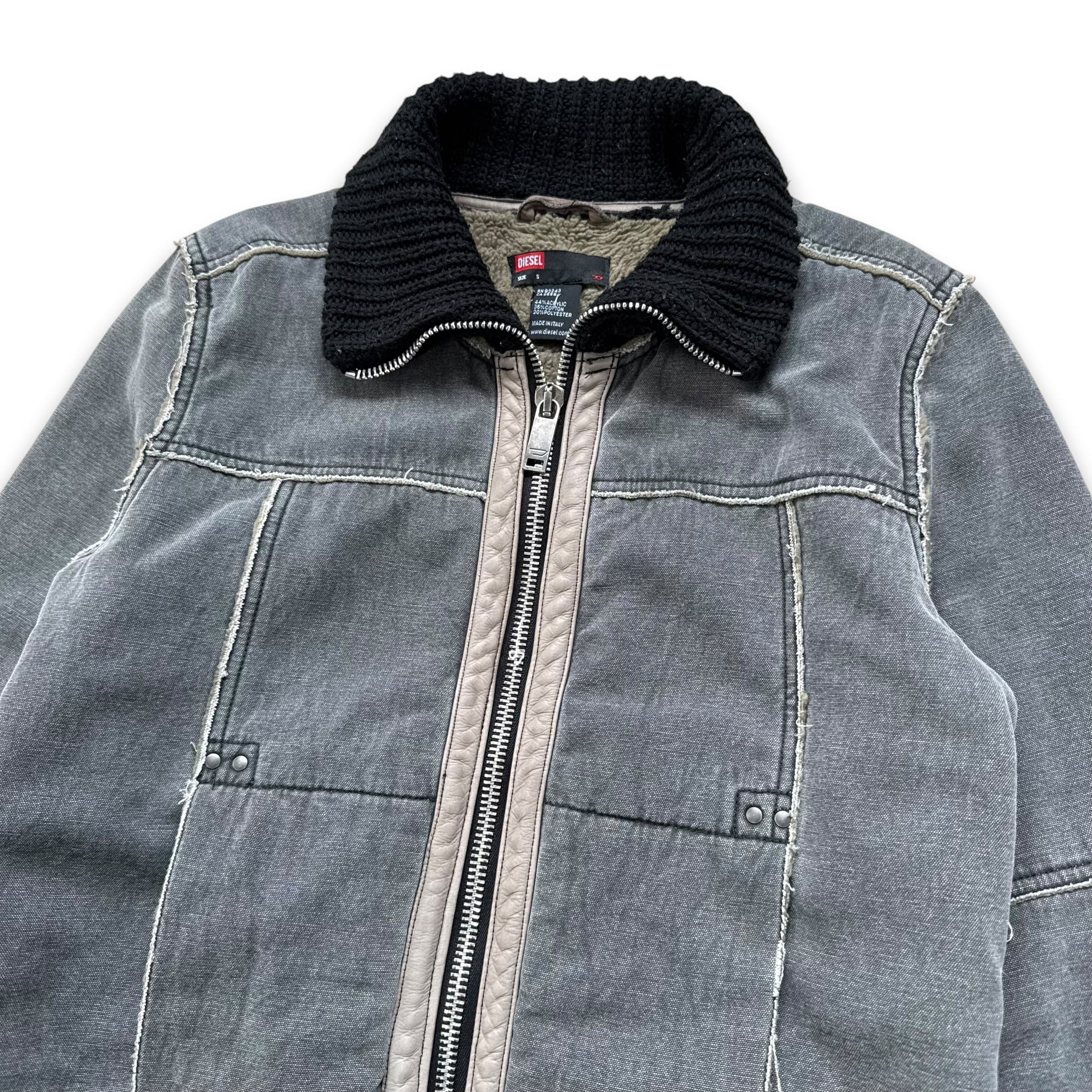 Diesel 2000's distressed panelled fitted high collar jacket (S)