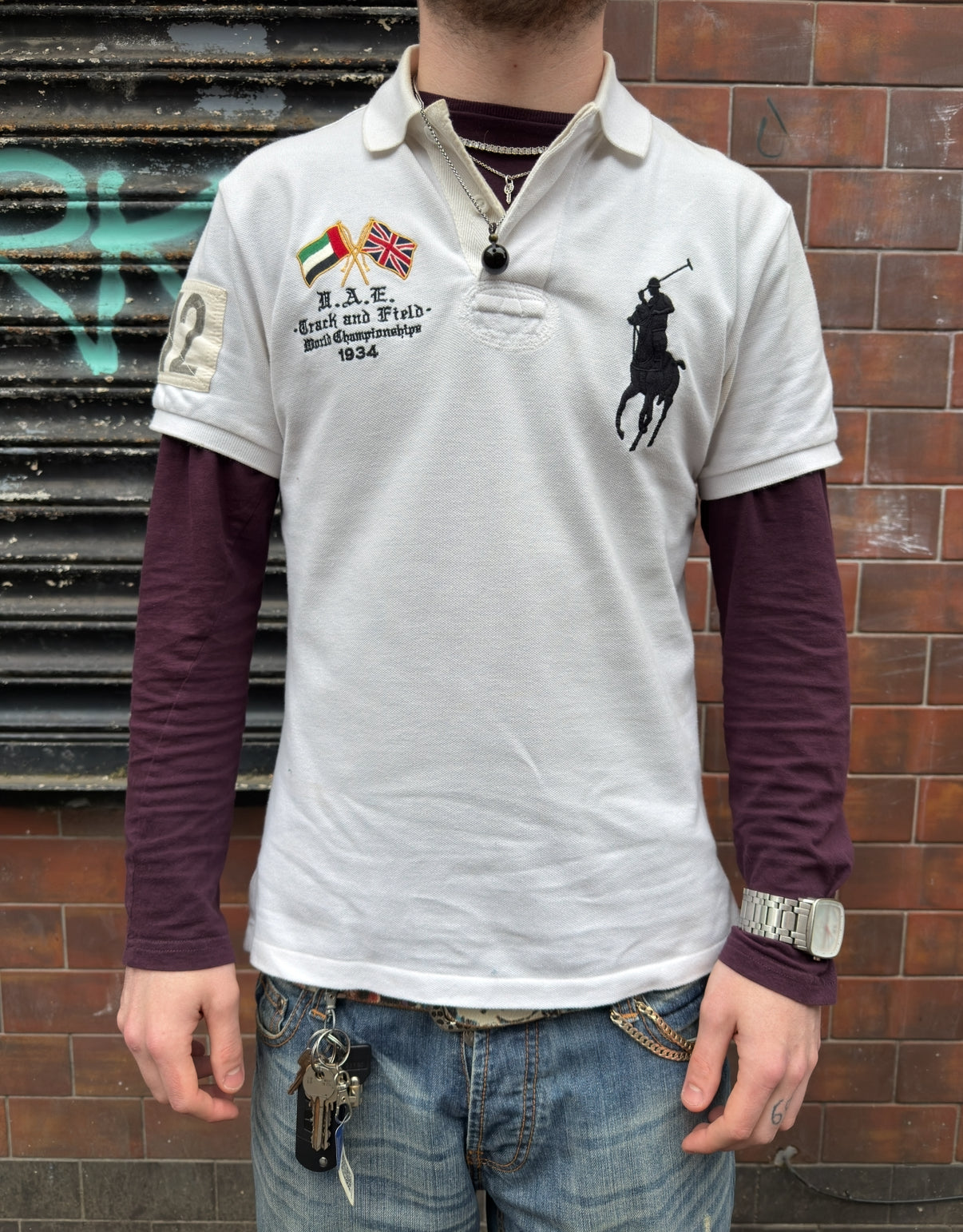 Ralph Lauren 2000's big pony UAE embroidered polo shirt (S)