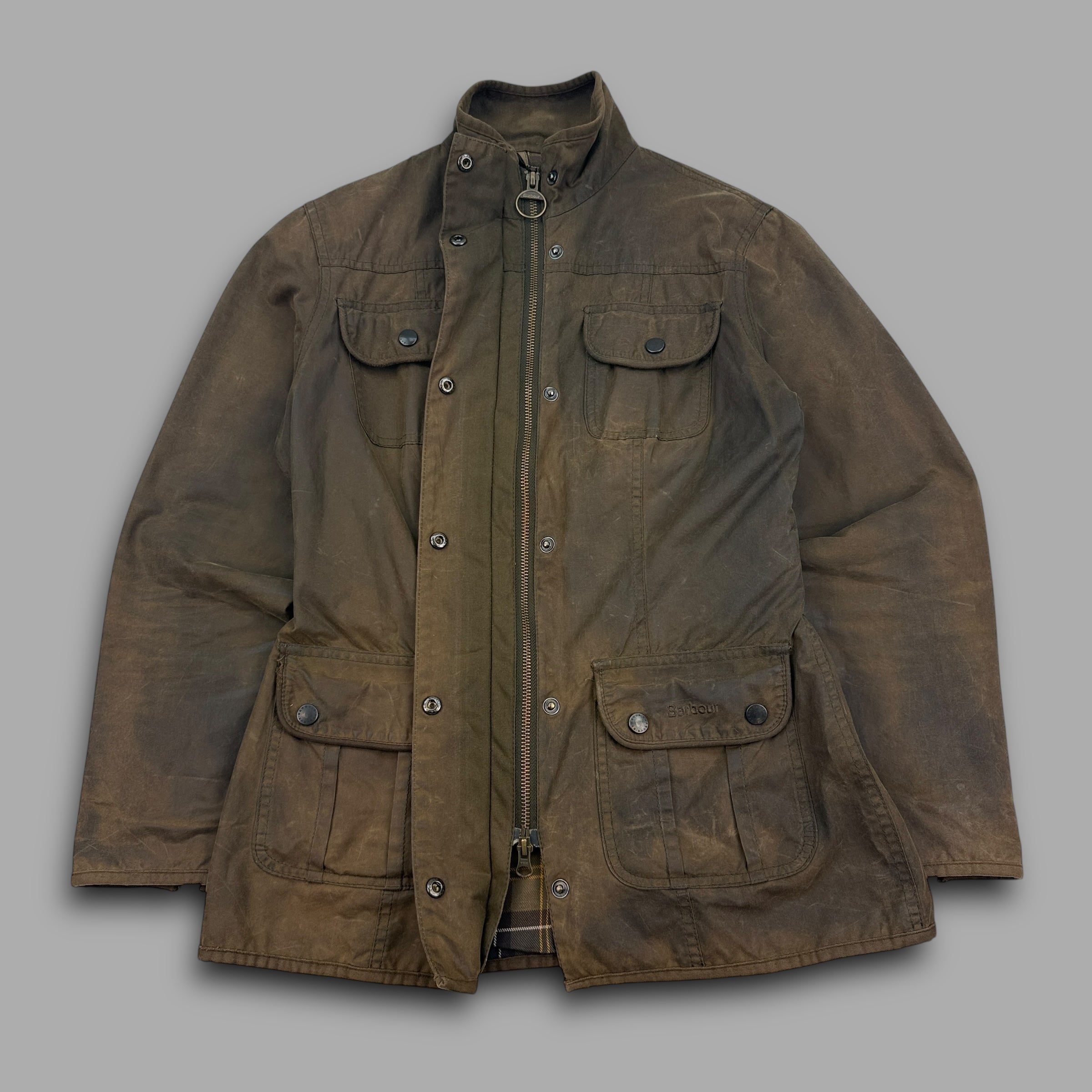 Barbour 2000's waxed zip up multi pocket utility jacket (S) wms